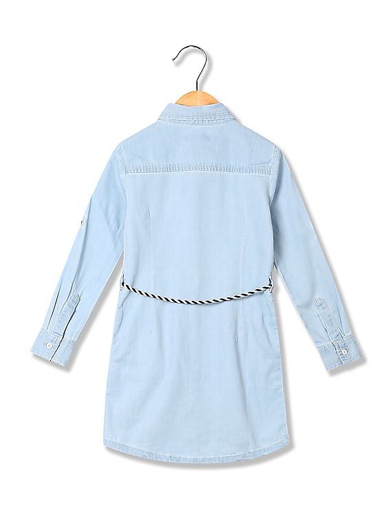 U.S. Polo Assn. Kids Girls Tie Waist Shirt Dress