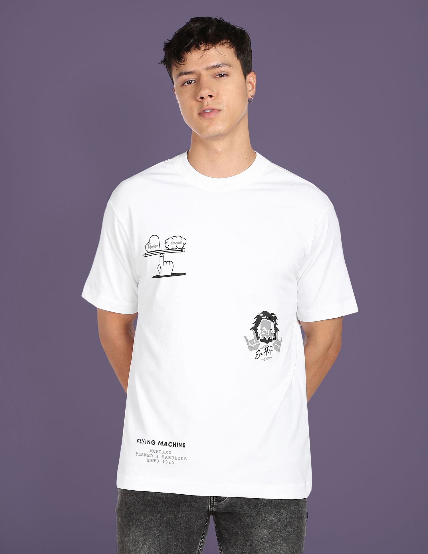 Flying Machine Puff Print Oversized T-Shirt