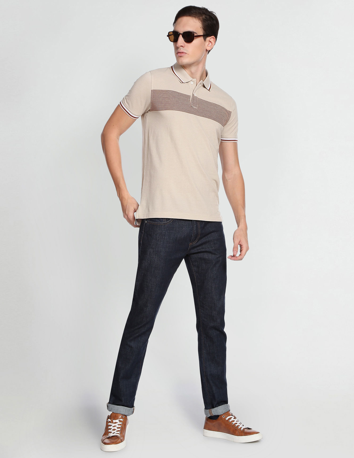 Arrow Sports Horizontal Striped Pique Polo Shirt