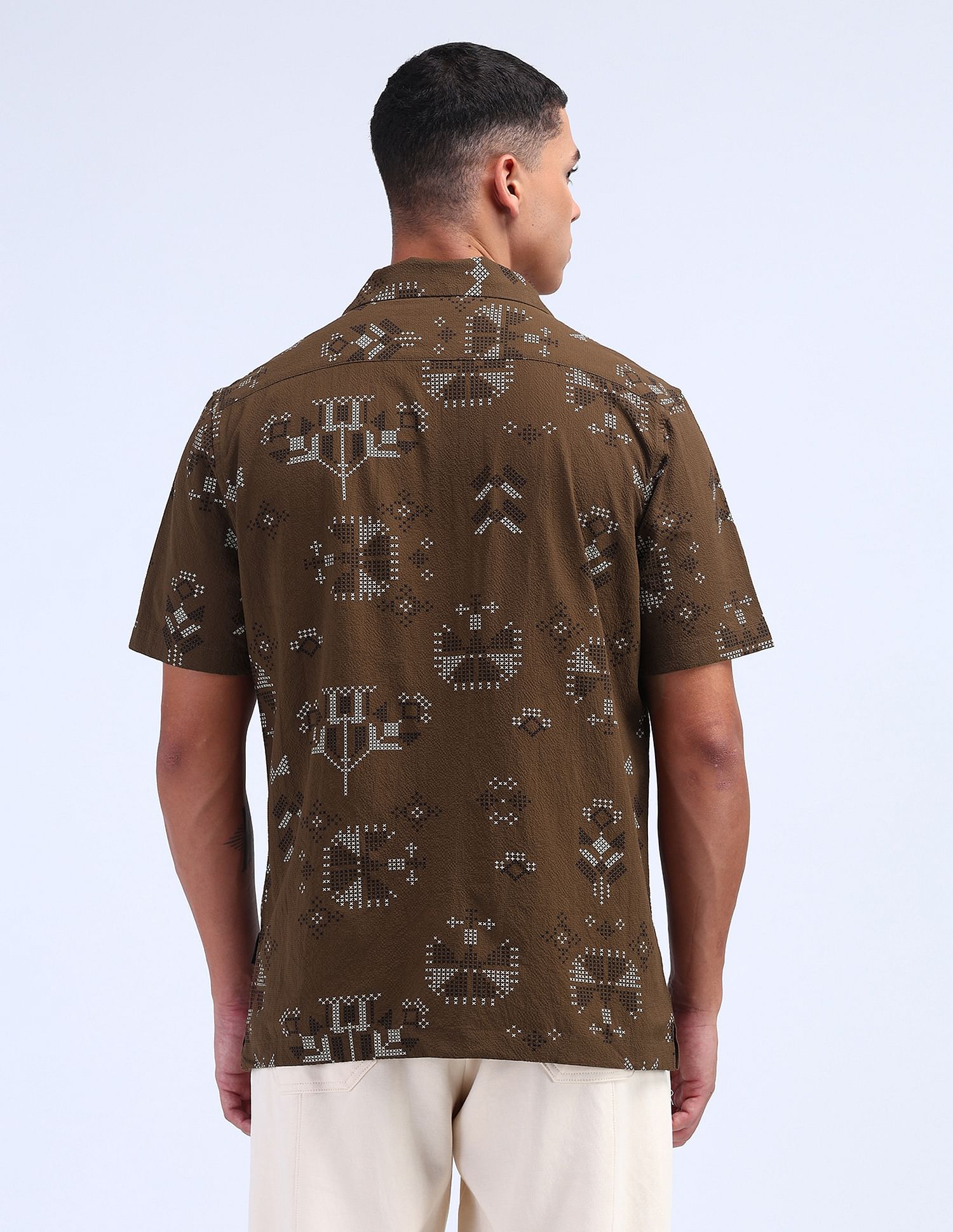 Flying Machine Geometric Print Seersucker Shirt