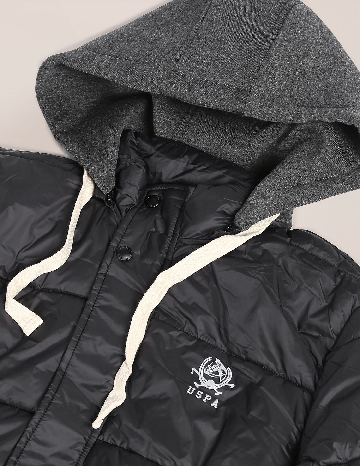 U.S. Polo Assn. Detachable Hood Nylon Solid Puffer Jacket