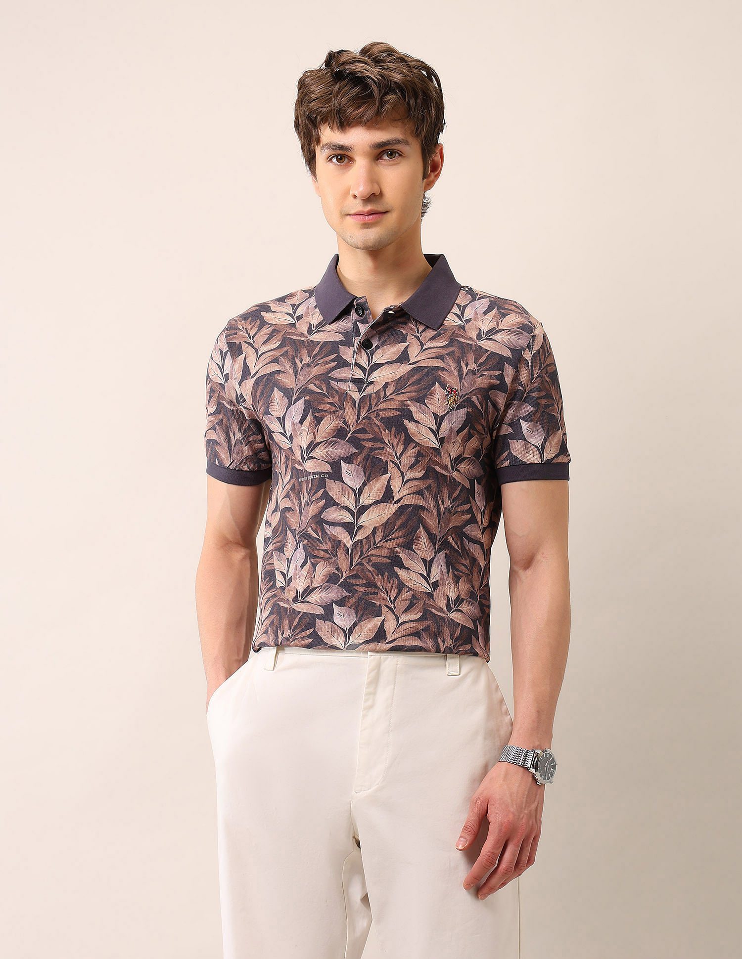 U.S. Polo Assn. Denim Co. Tropical Printed Pure Cotton Polo Shirt