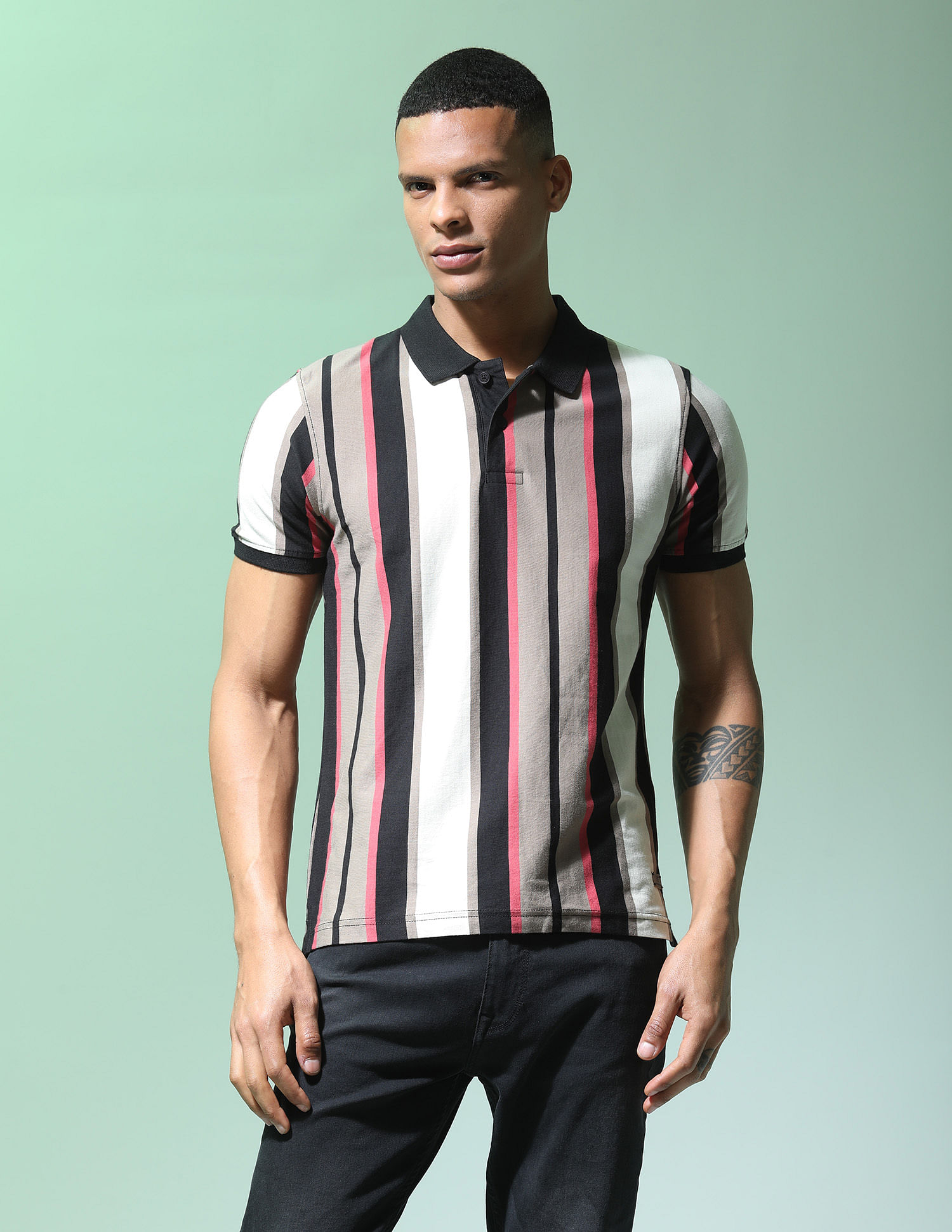 Flying Machine Vertical Stripe Cotton Polo Shirt
