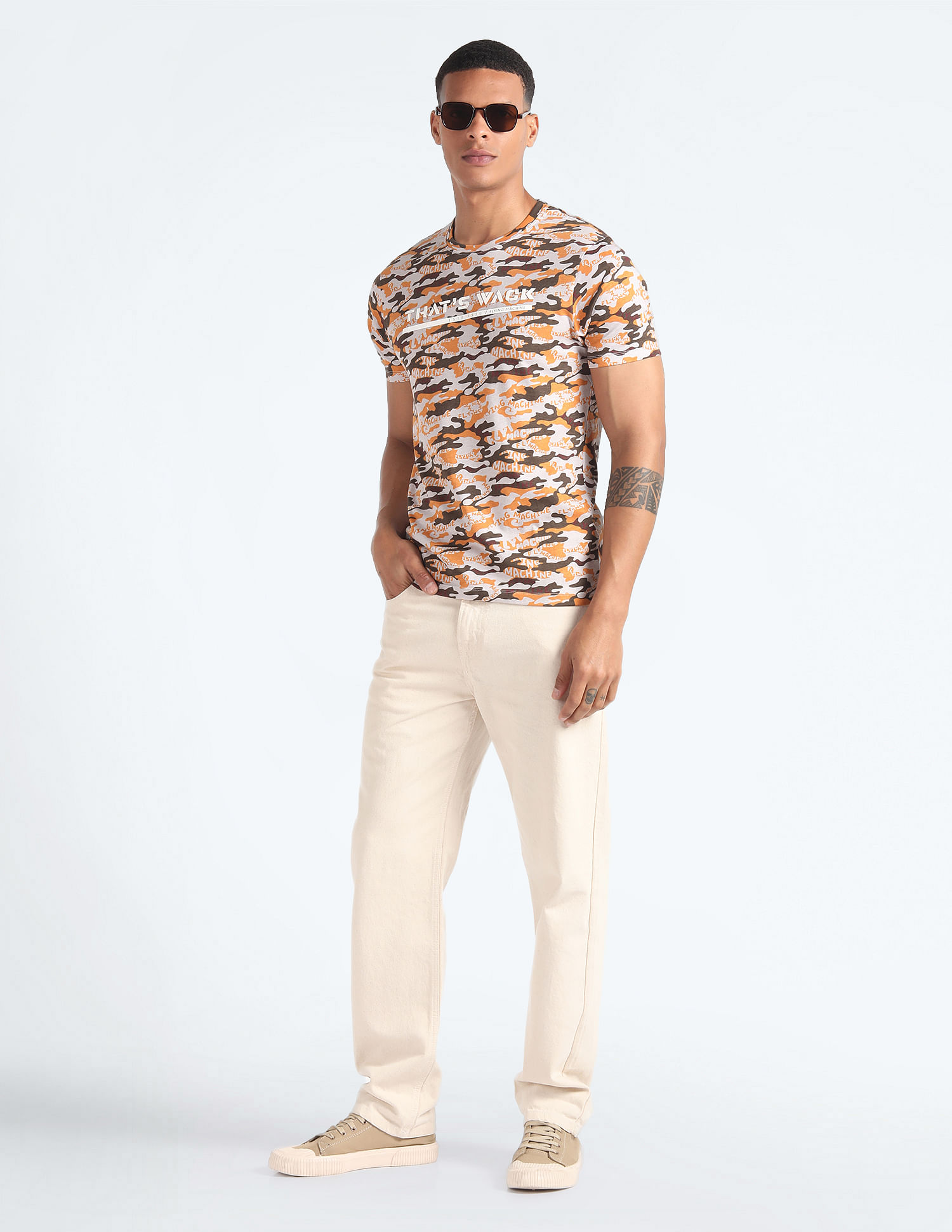 Flying Machine Camouflage Print Cotton T-Shirt