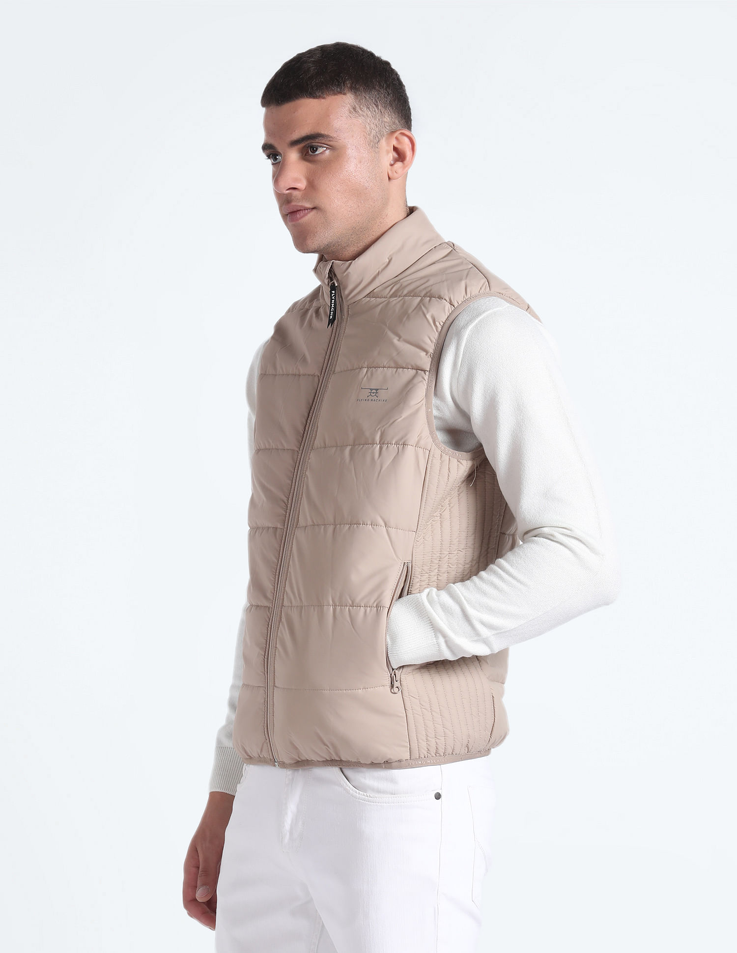 Flying Machine High Neck Sleeveless Quilted Jacket