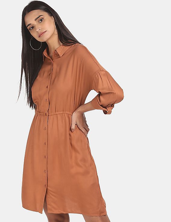 rust shirt dress