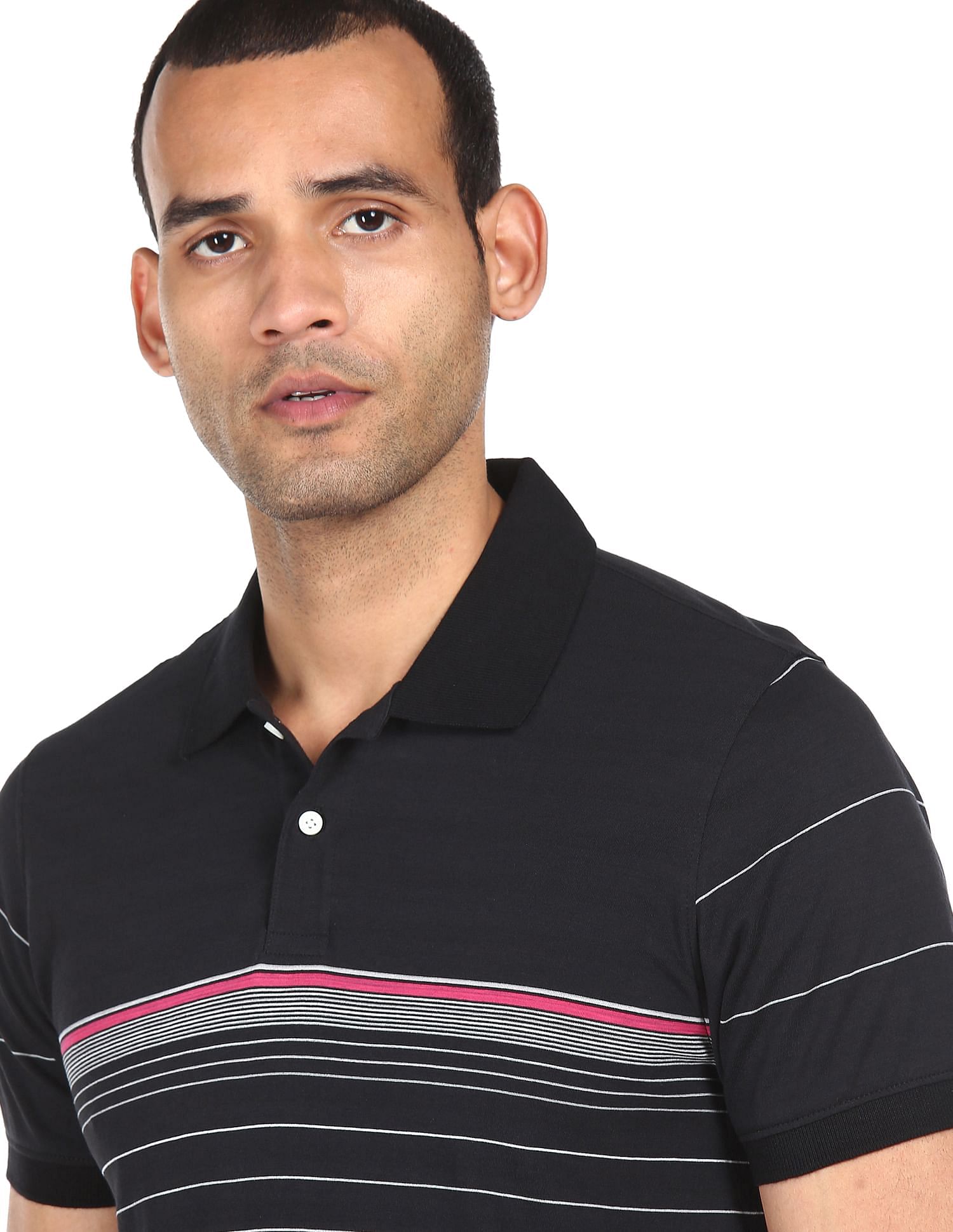 AD by Arvind Cotton Horizontal Striped Polo Shirt