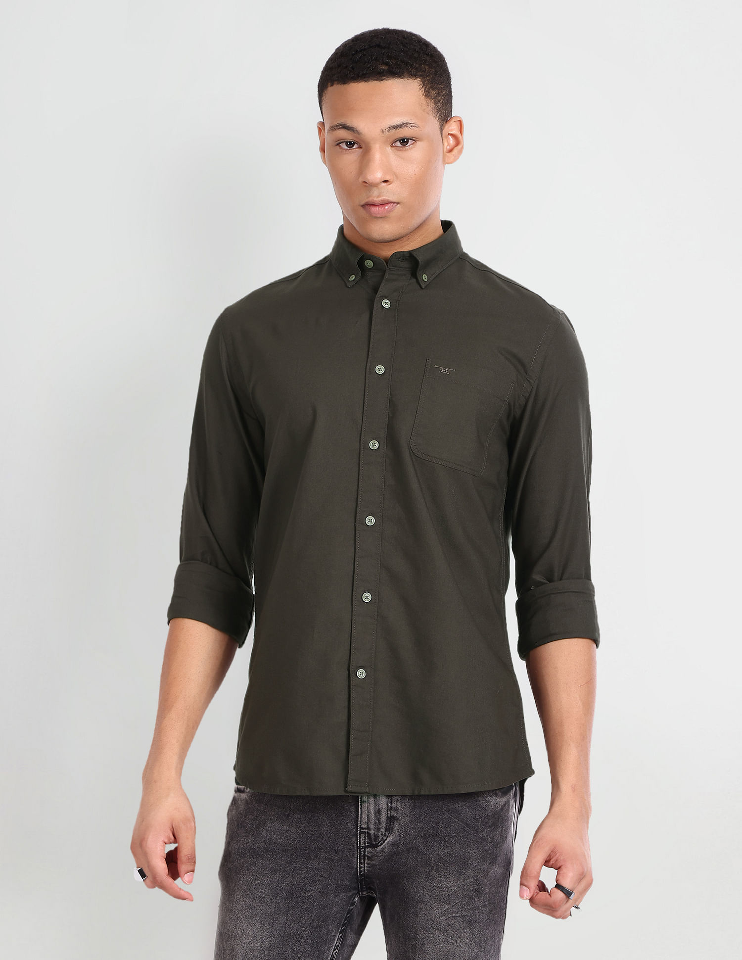 Flying Machine Solid Dobby Shirt