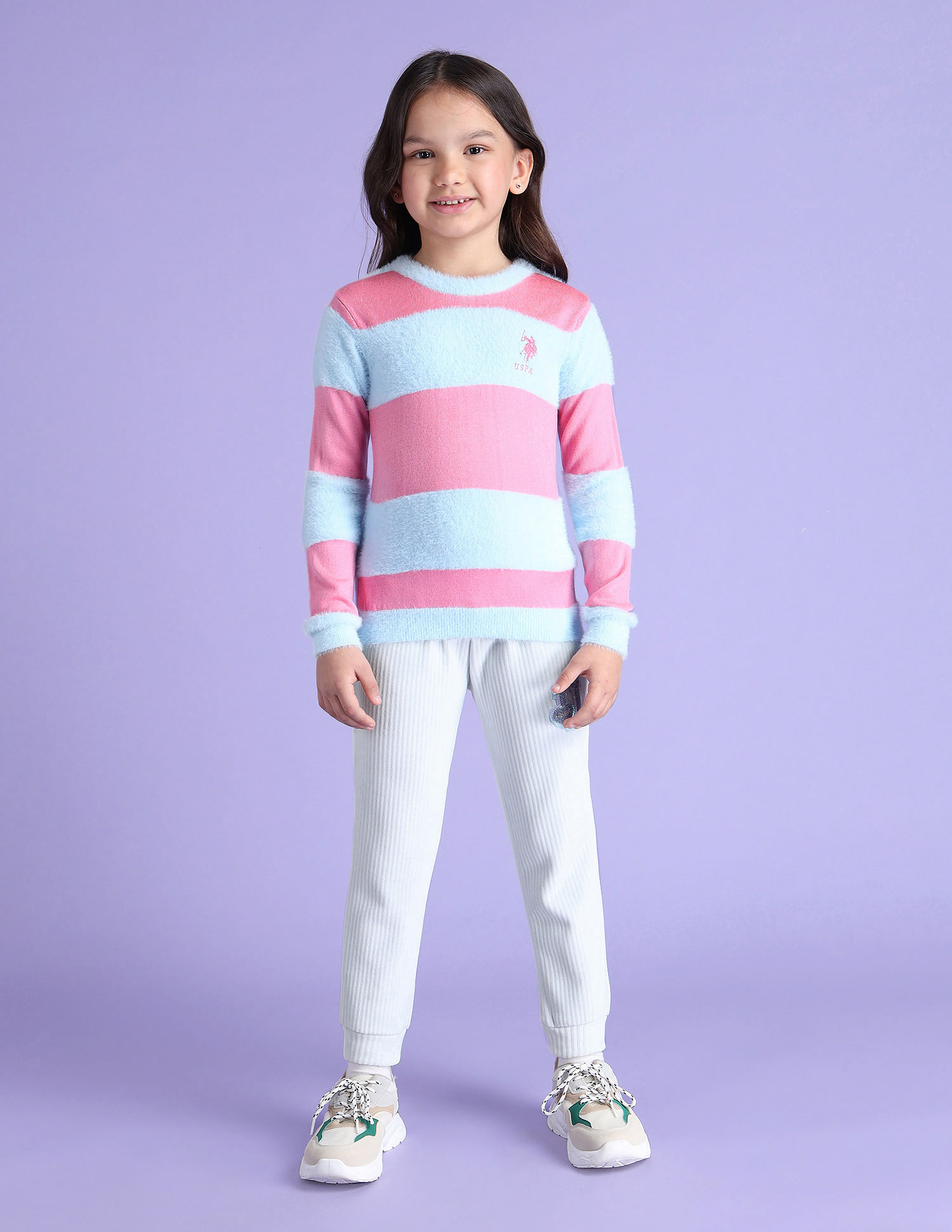 U.S. Polo Assn. Kids Girls Horizontal Stripe Sweater