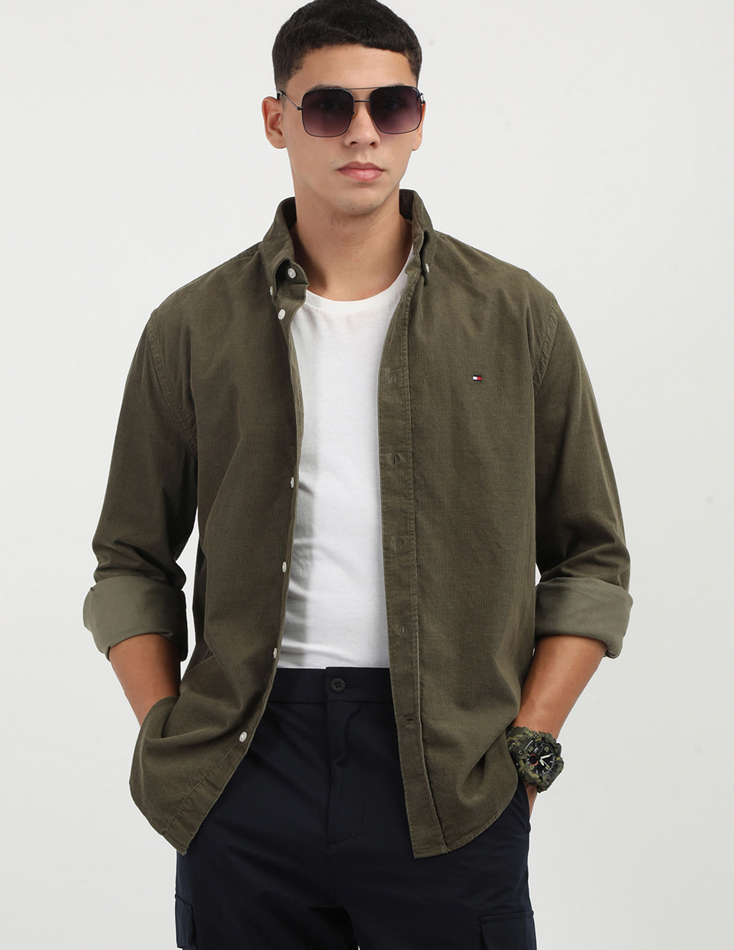 Tommy Hilfiger Solid Corduroy Regular Fit  Shirt