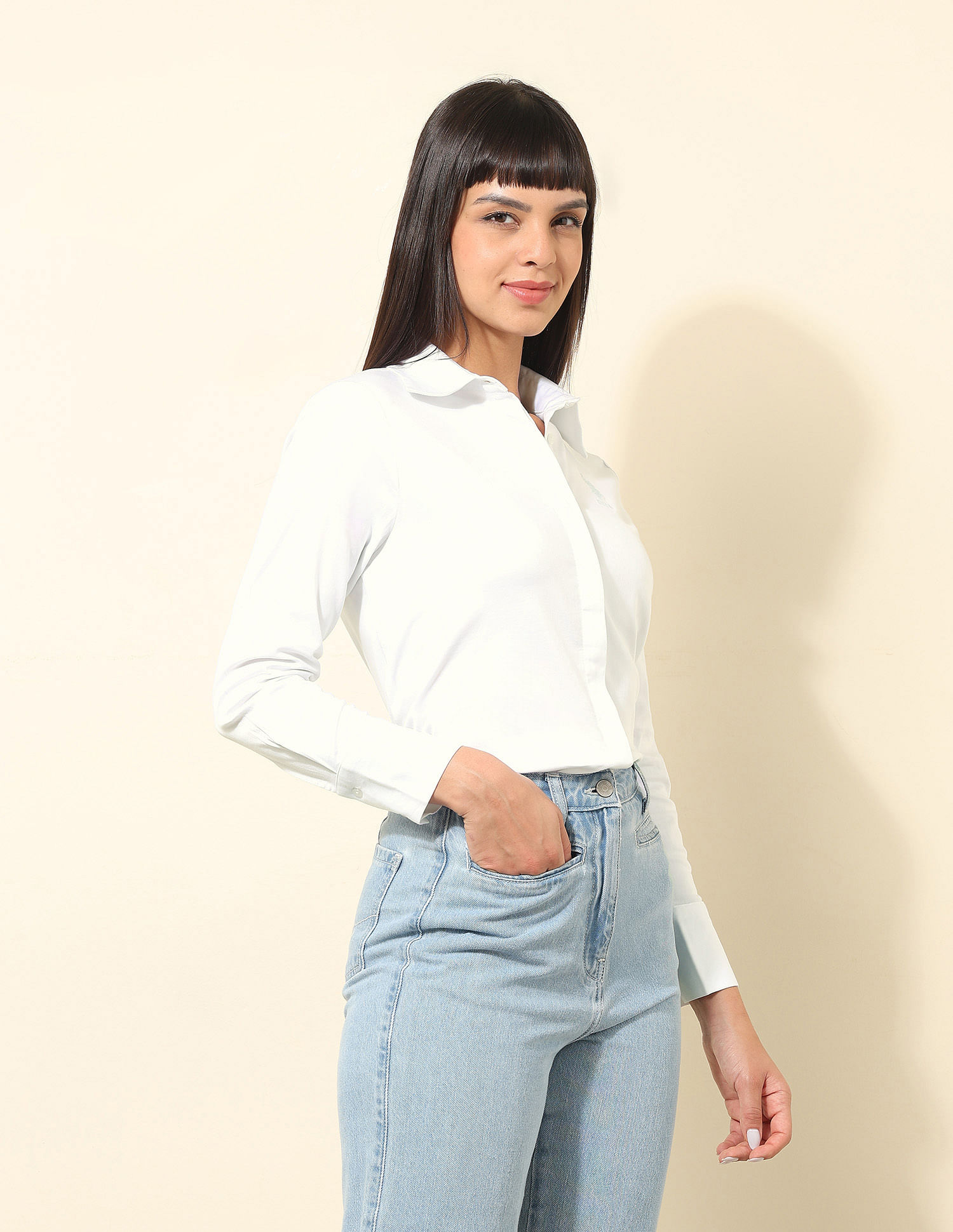U.S. Polo Assn. Women Concelaed Placket Solid Shirt