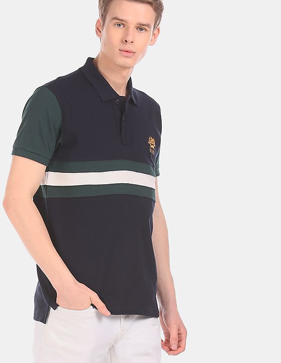 gray striped polo shirt