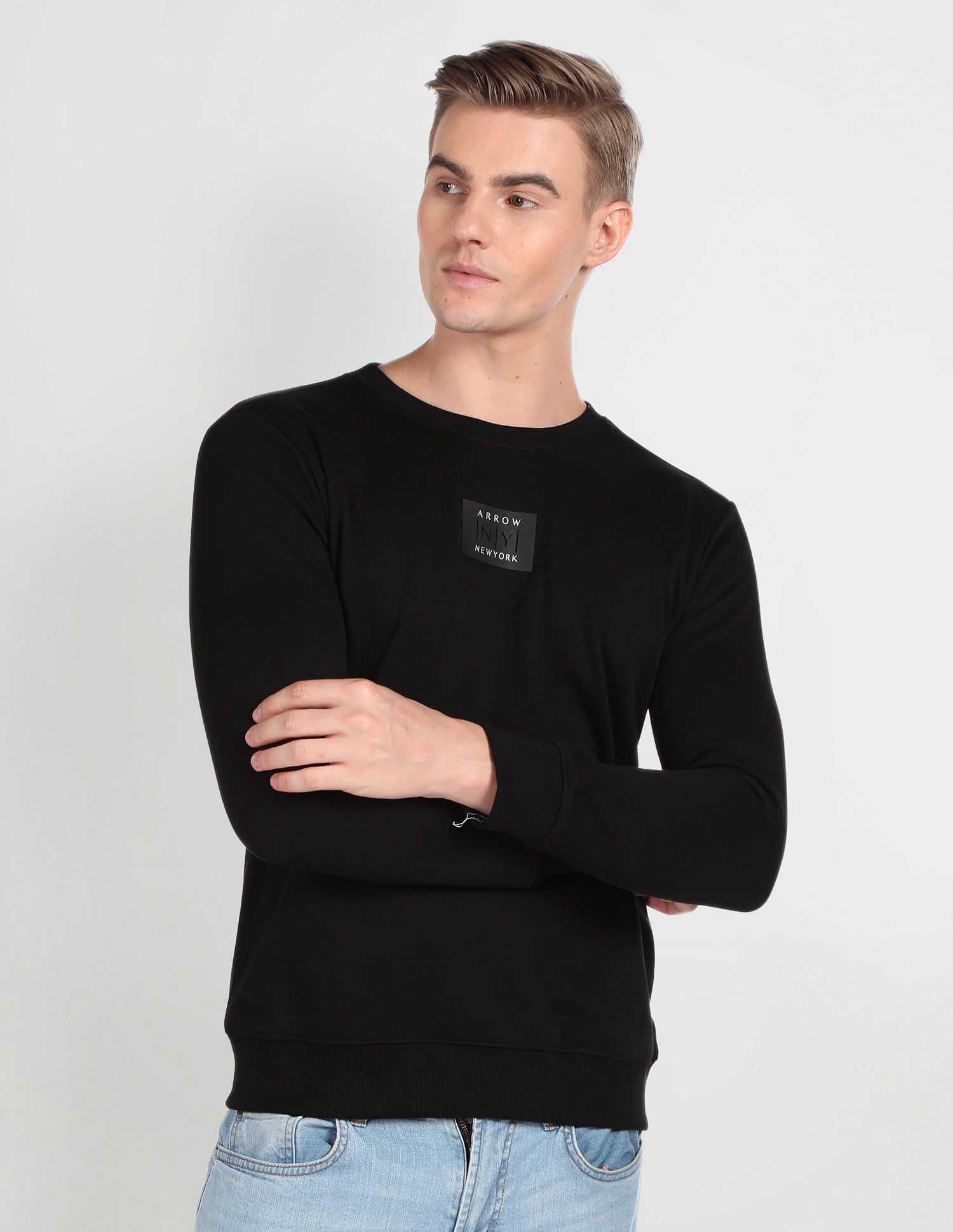 Buy Men's Solid Crew Neck Sweatshirt with Long Sleeves Online