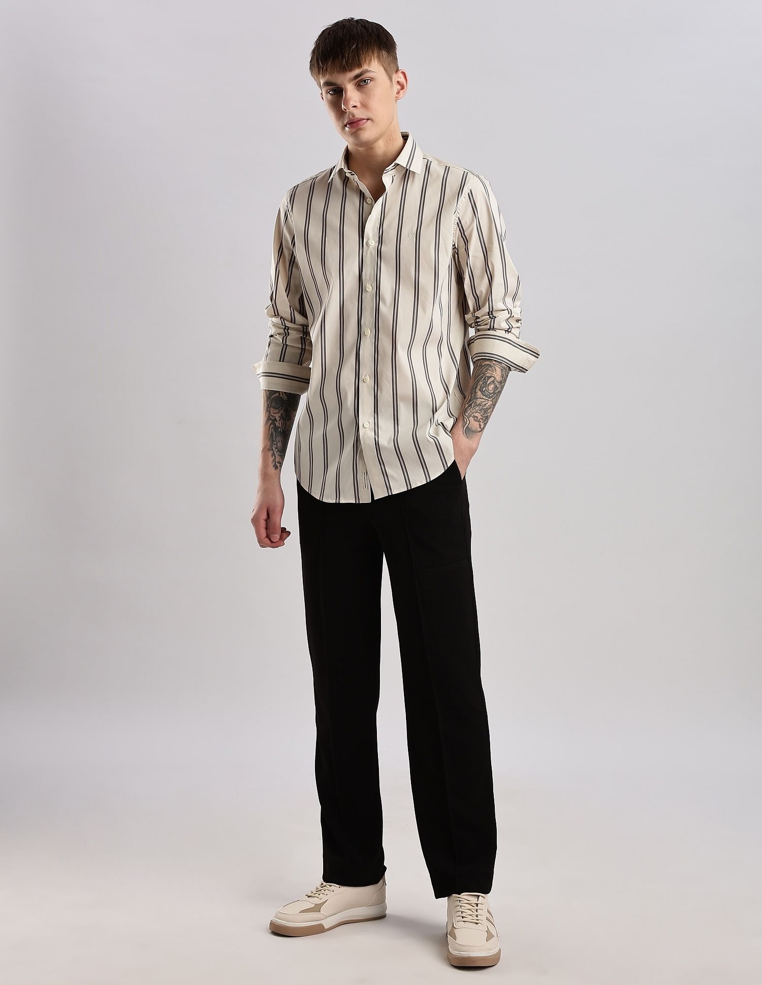 Calvin Klein Jeans Vertical Stripes Slim Fit Plain Woven Shirt