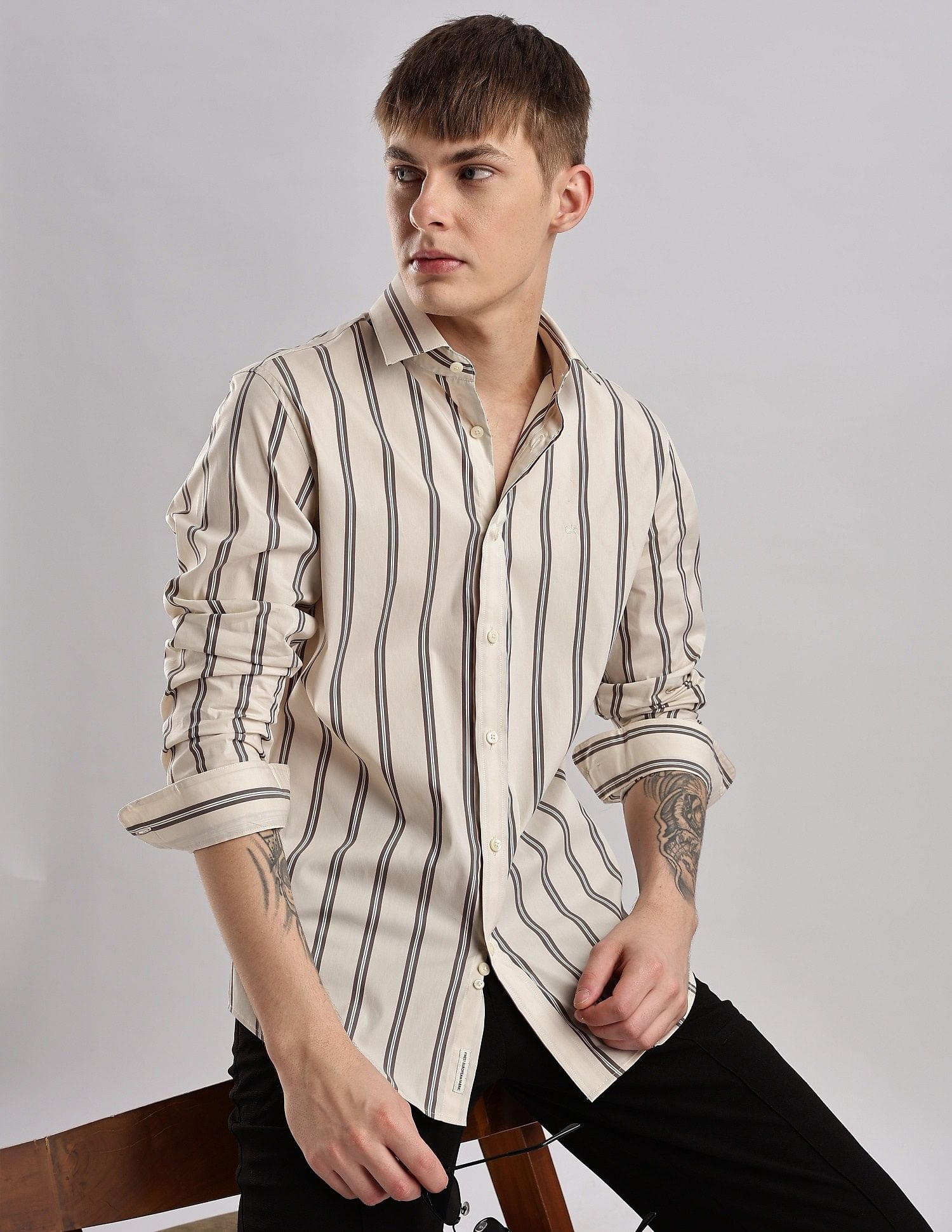 Calvin Klein Jeans Vertical Stripes Slim Fit Plain Woven Shirt