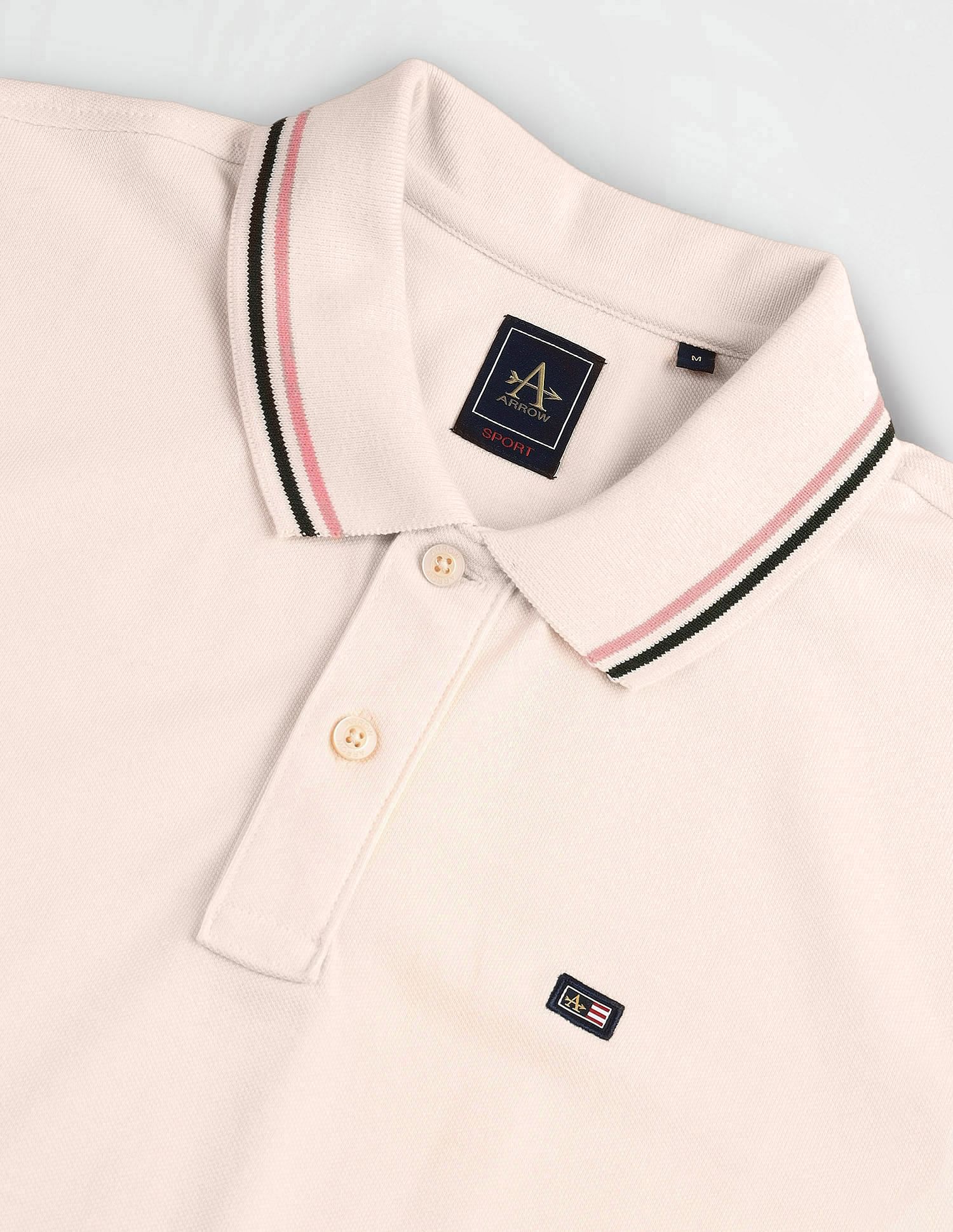 Arrow Sport Striped Collar Solid Polo Shirt