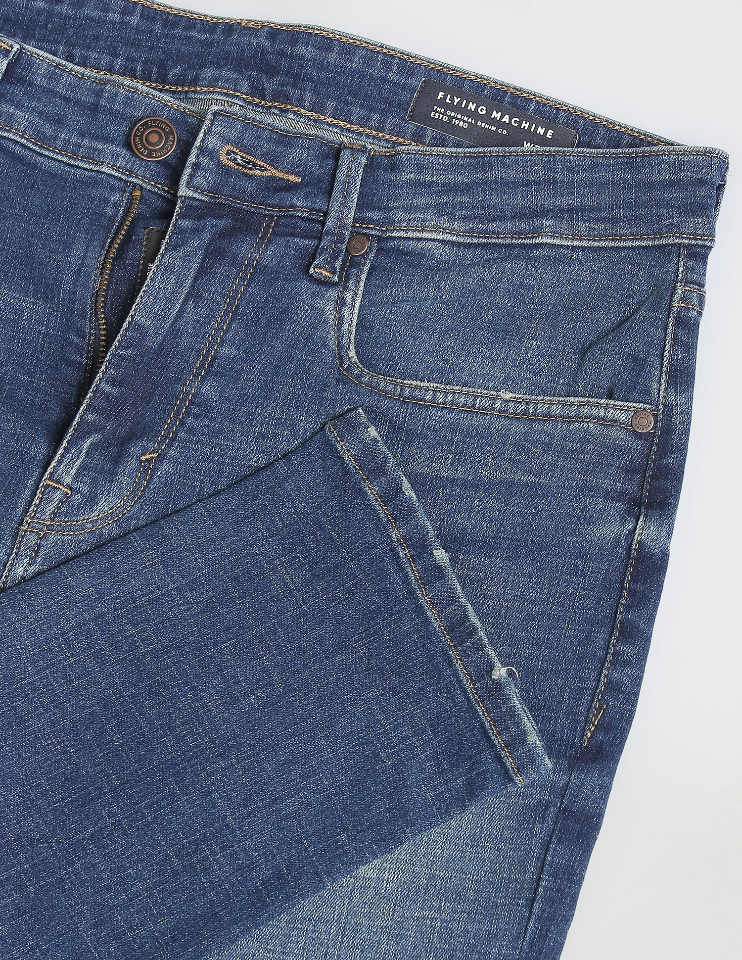 Flying Machine Slash Slim Tapered Fit Stone Wash Classic Vintage Jeans