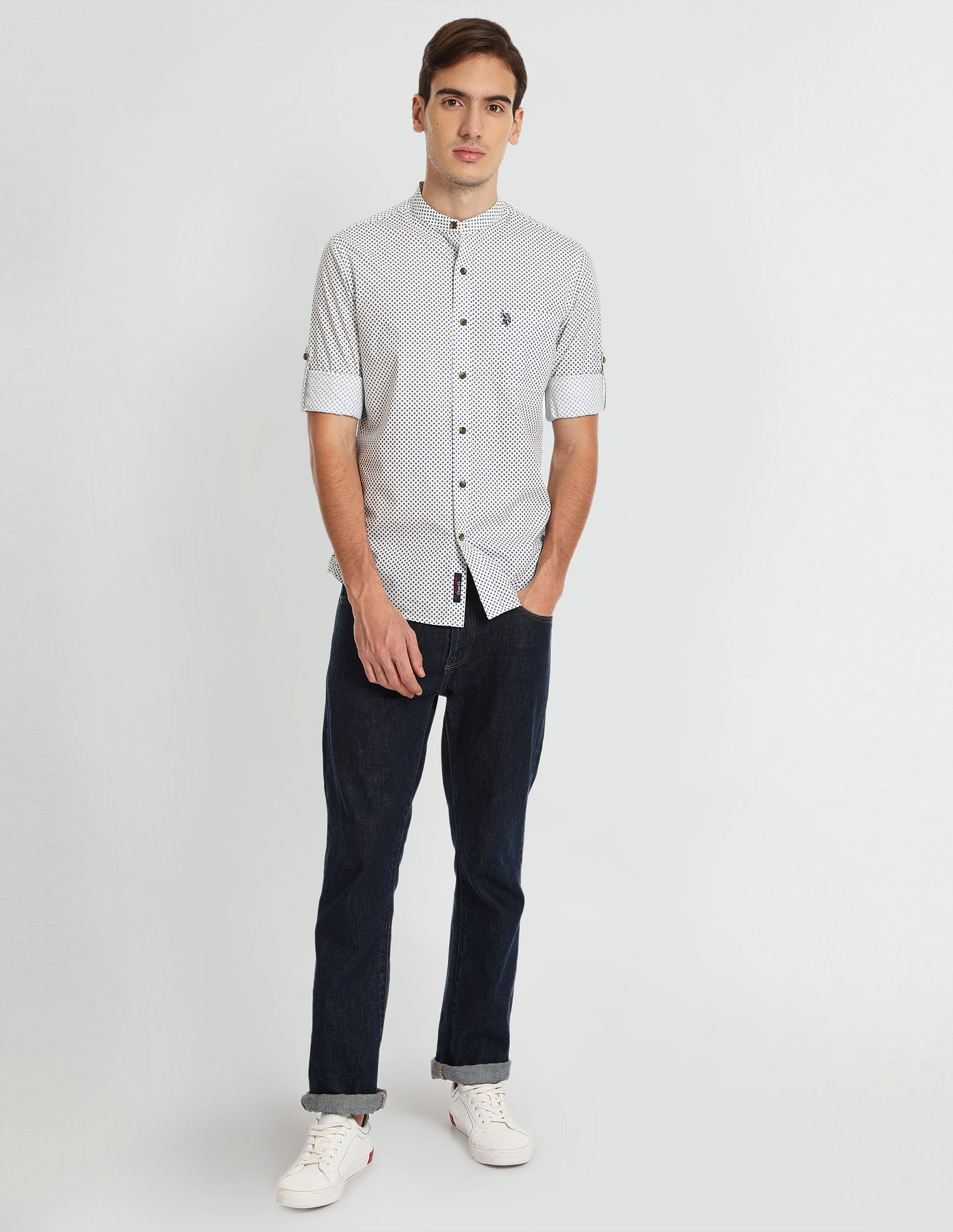 U.S. Polo Assn. Denim Co. Mandarin Collar Printed Shirt