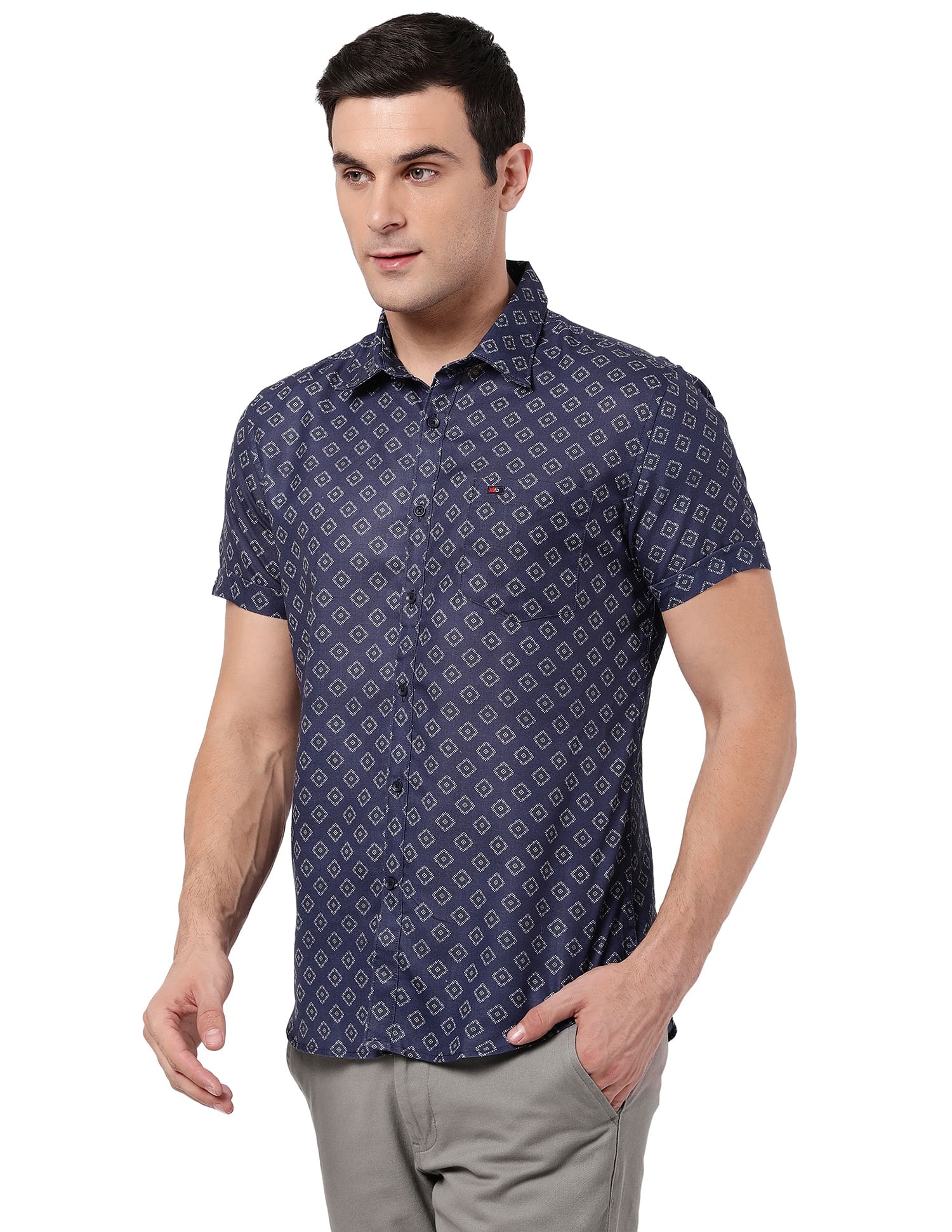 AD by Arvind Geometric Print Slim Casual Shirt