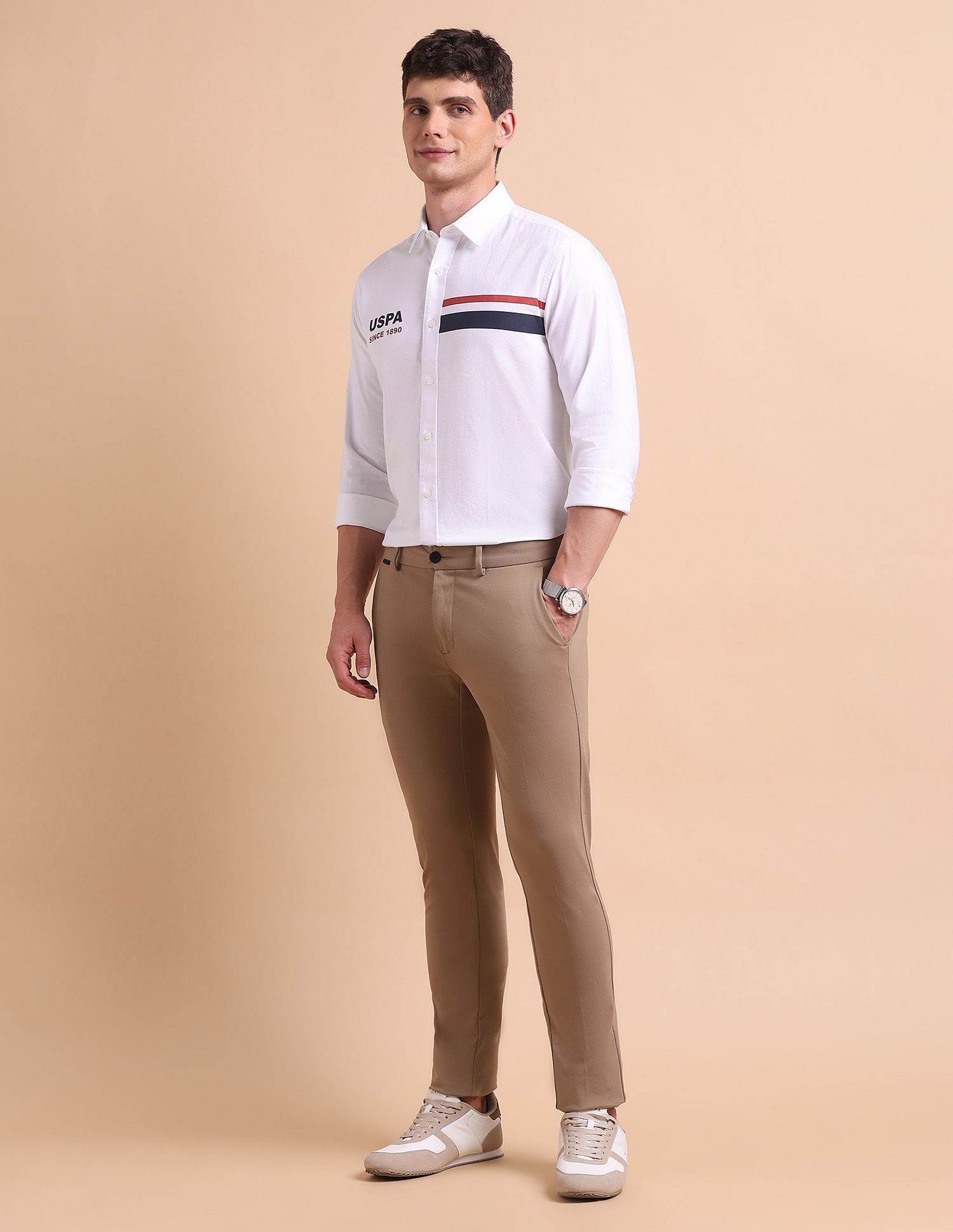U.S. Polo Assn. Brand Printed Tailored Fit Oxford Shirt