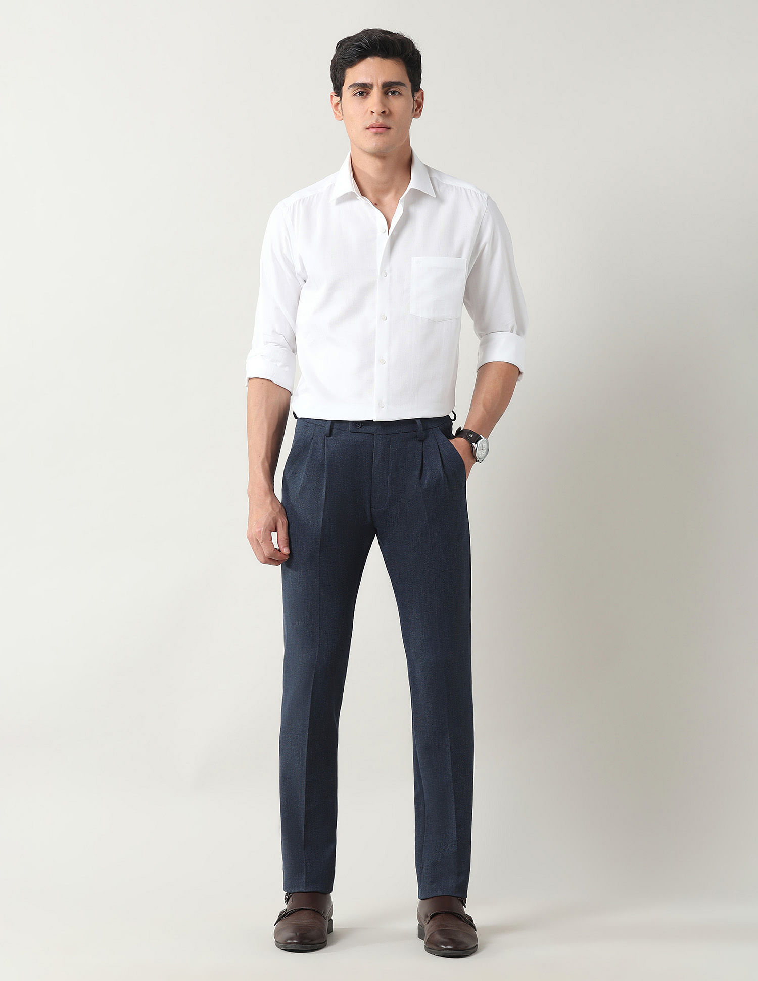 Arrow Slim Fit Solid Trousers