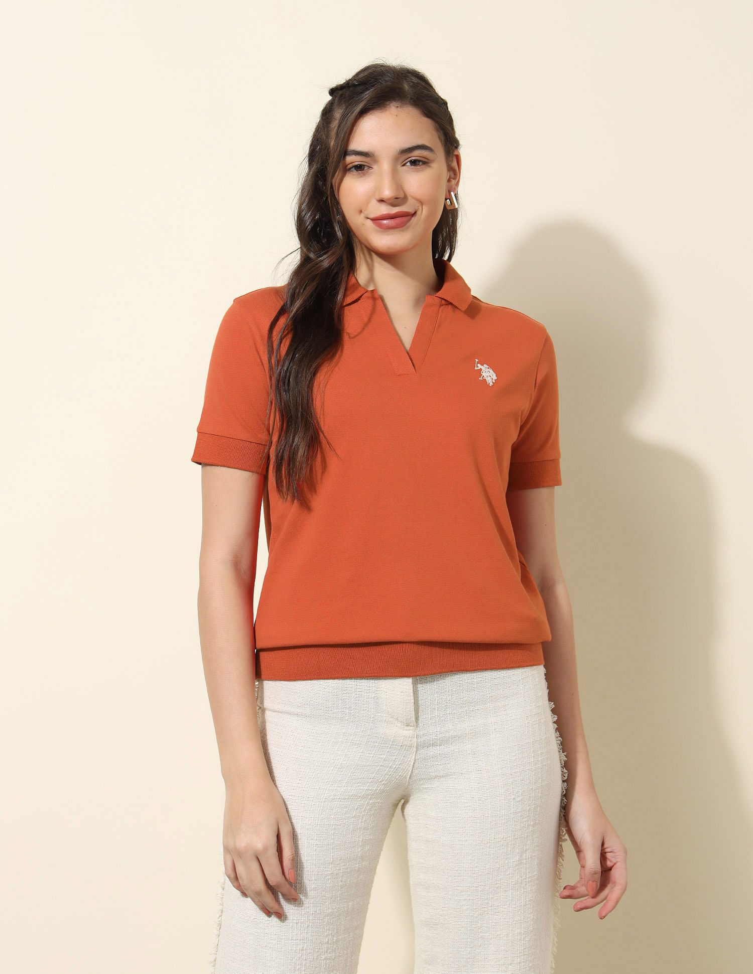 U.S. Polo Assn. Women Relaxed Fit Solid Polo Shirt