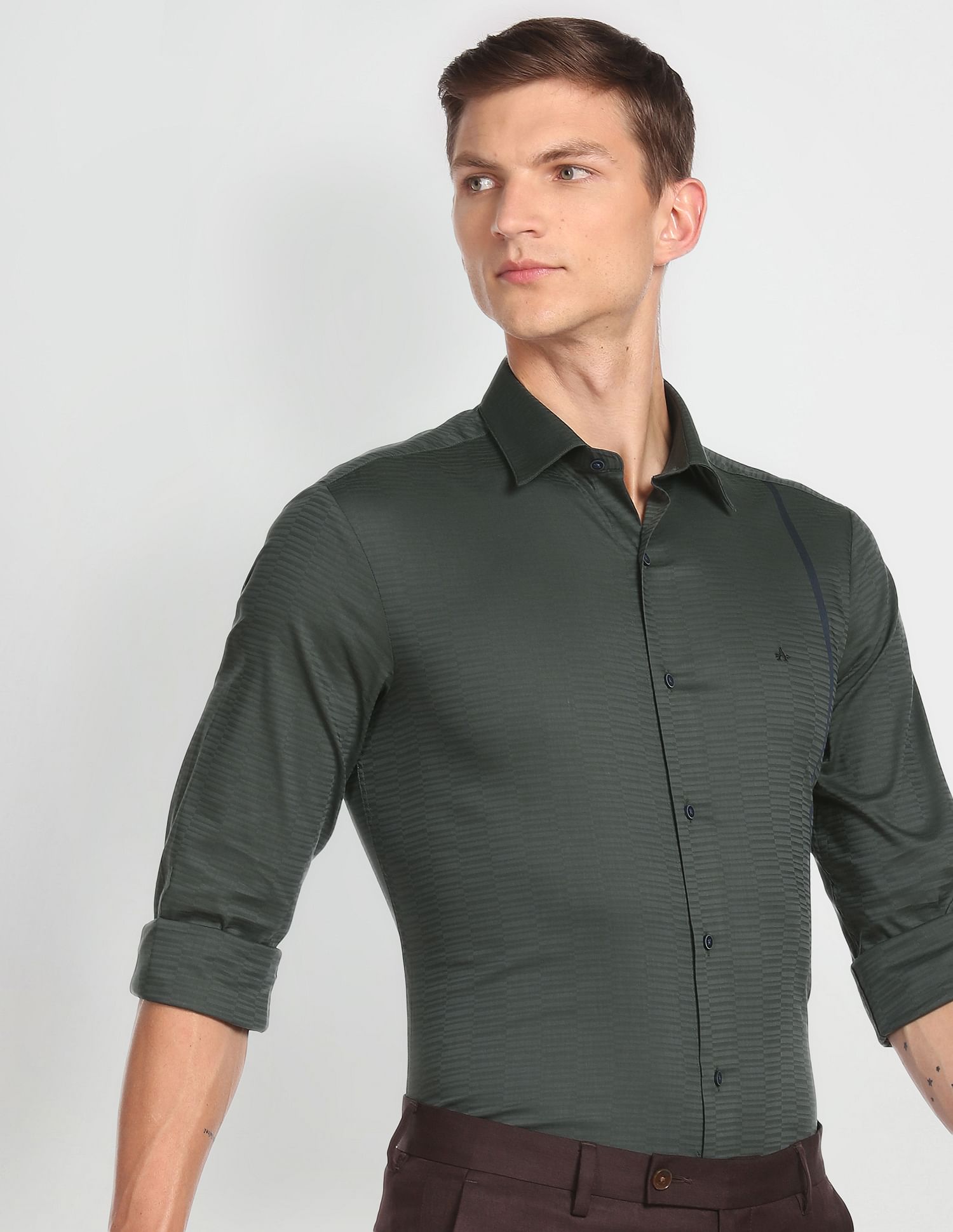 Arrow Newyork Self Design Twill Shirt