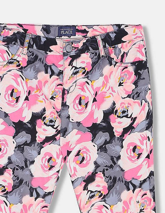 Girls Floral Print Woven Jeggings