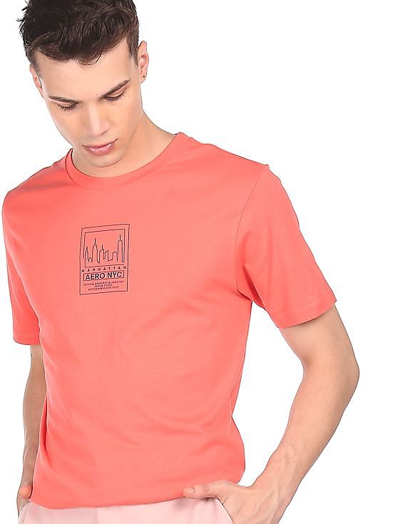 Buy Aeropostale Men Coral Red Crew Neck Brand Print T-Shirt - NNNOW.com