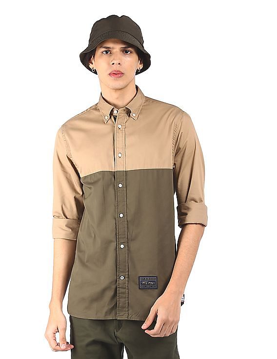 color block casual shirts