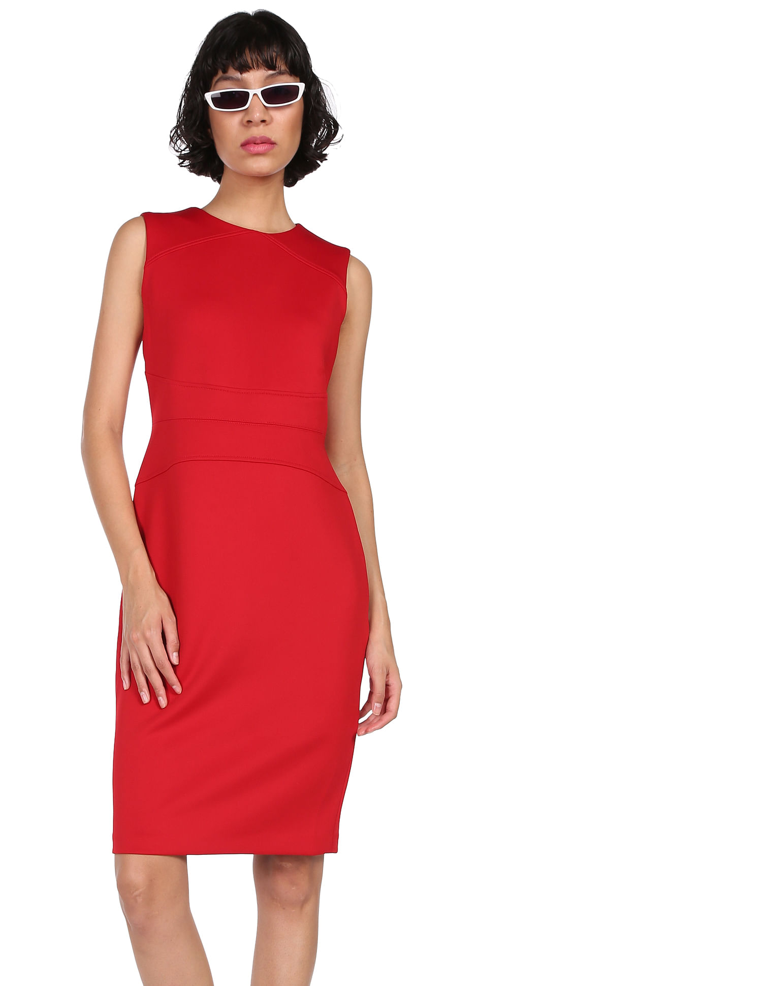 Buy Calvin Klein Women Red Solid Panelled Bodycon Dress 