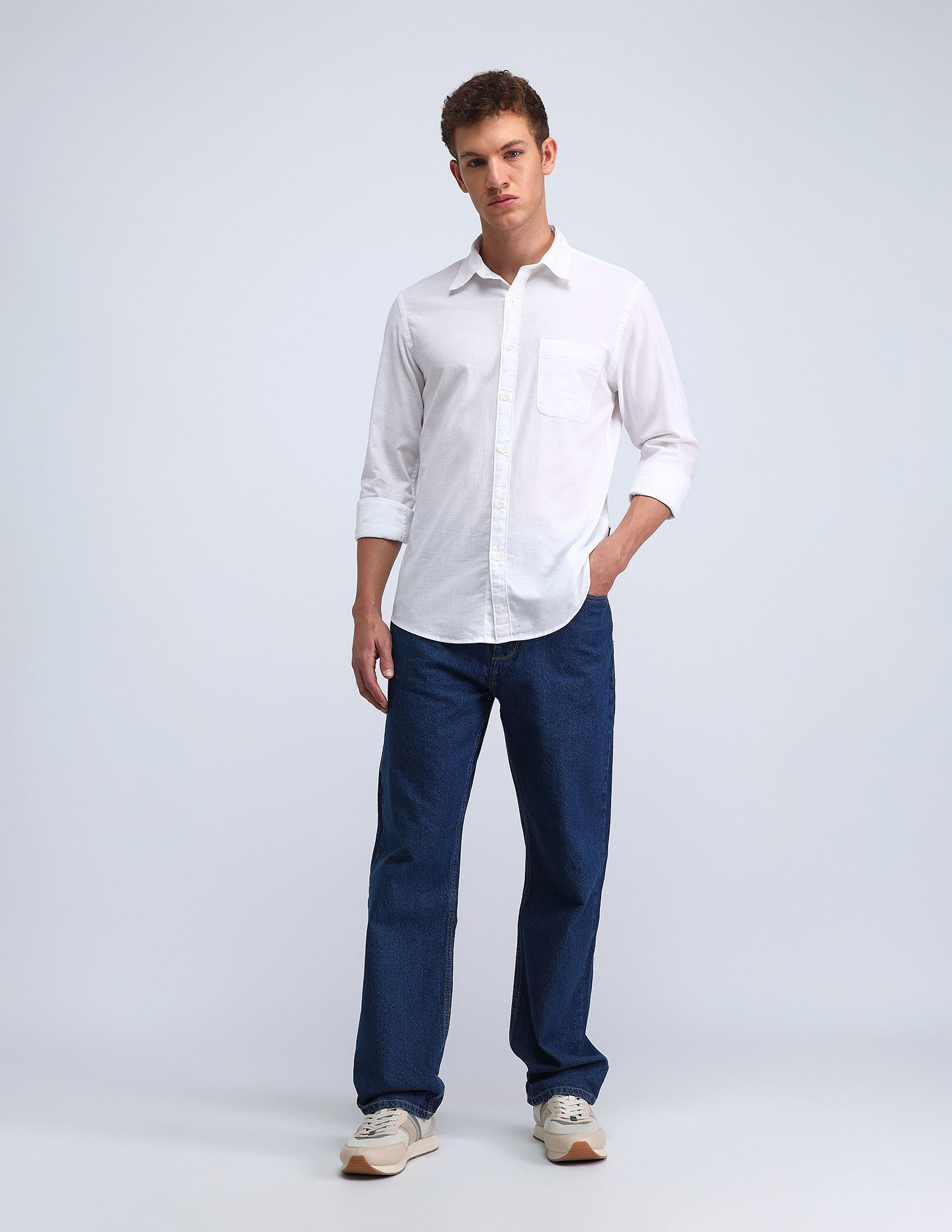 Flying Machine Slim Fit Solid Cotton Shirt