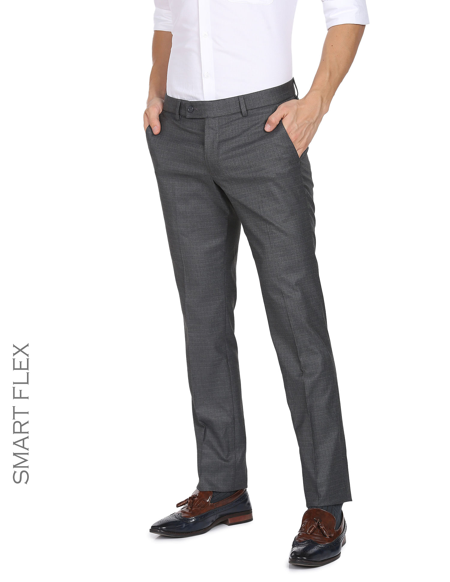 ASOS DESIGN Tapered Smart Trousers In Grey Check With Double Pleat And  Grown On Waistband, $19 | Asos | Lookastic