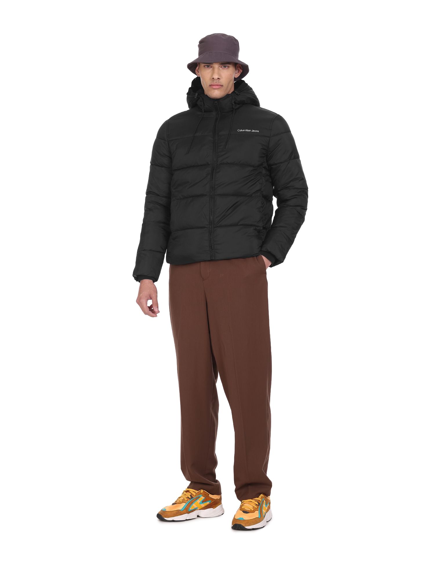 Calvin Klein Men Black Hooded Solid Puffer Jacket