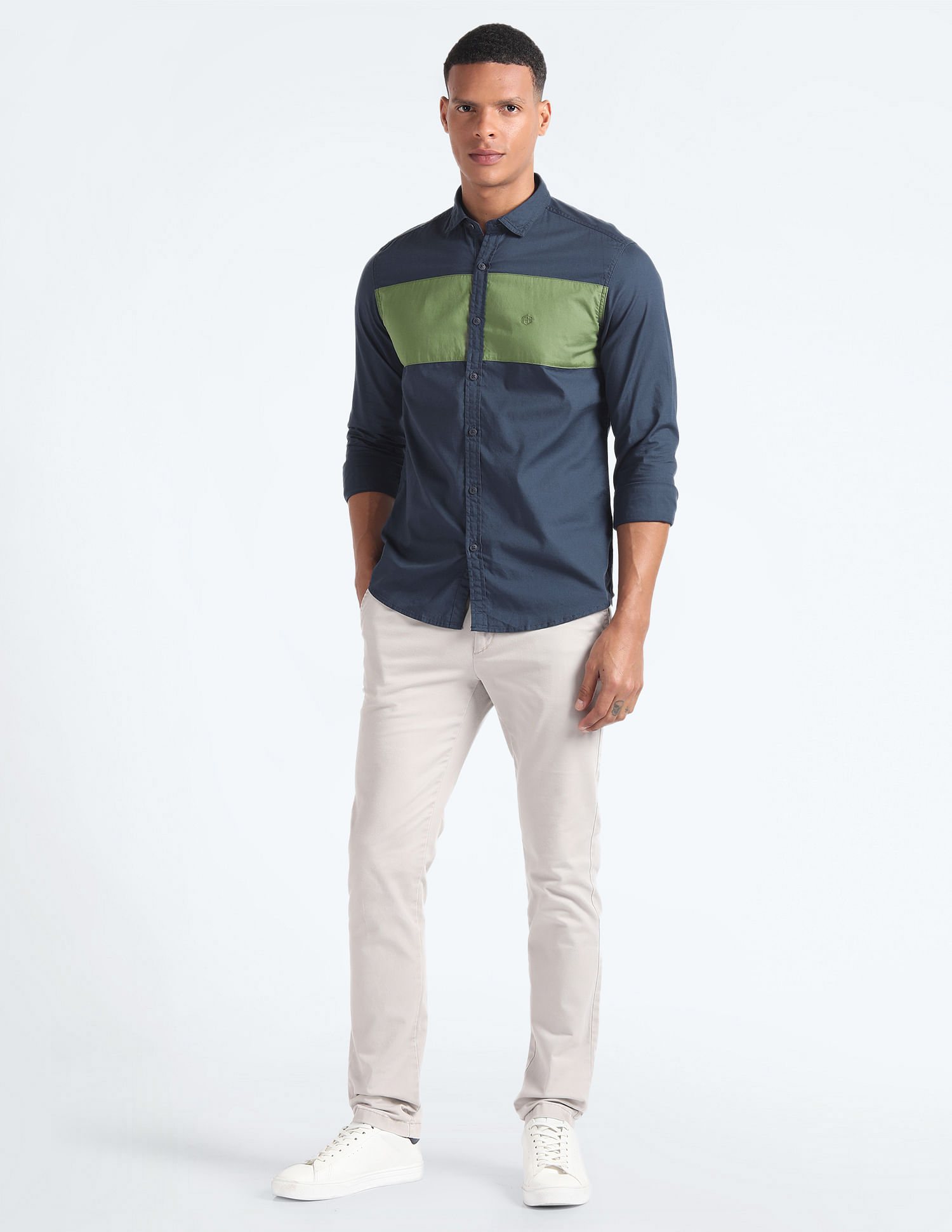 Flying Machine Colour Block Cotton Shirt