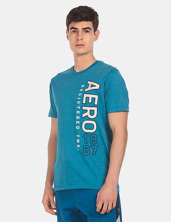 Aeropostale Men Blue Crew Neck Brand Logo T-Shirt