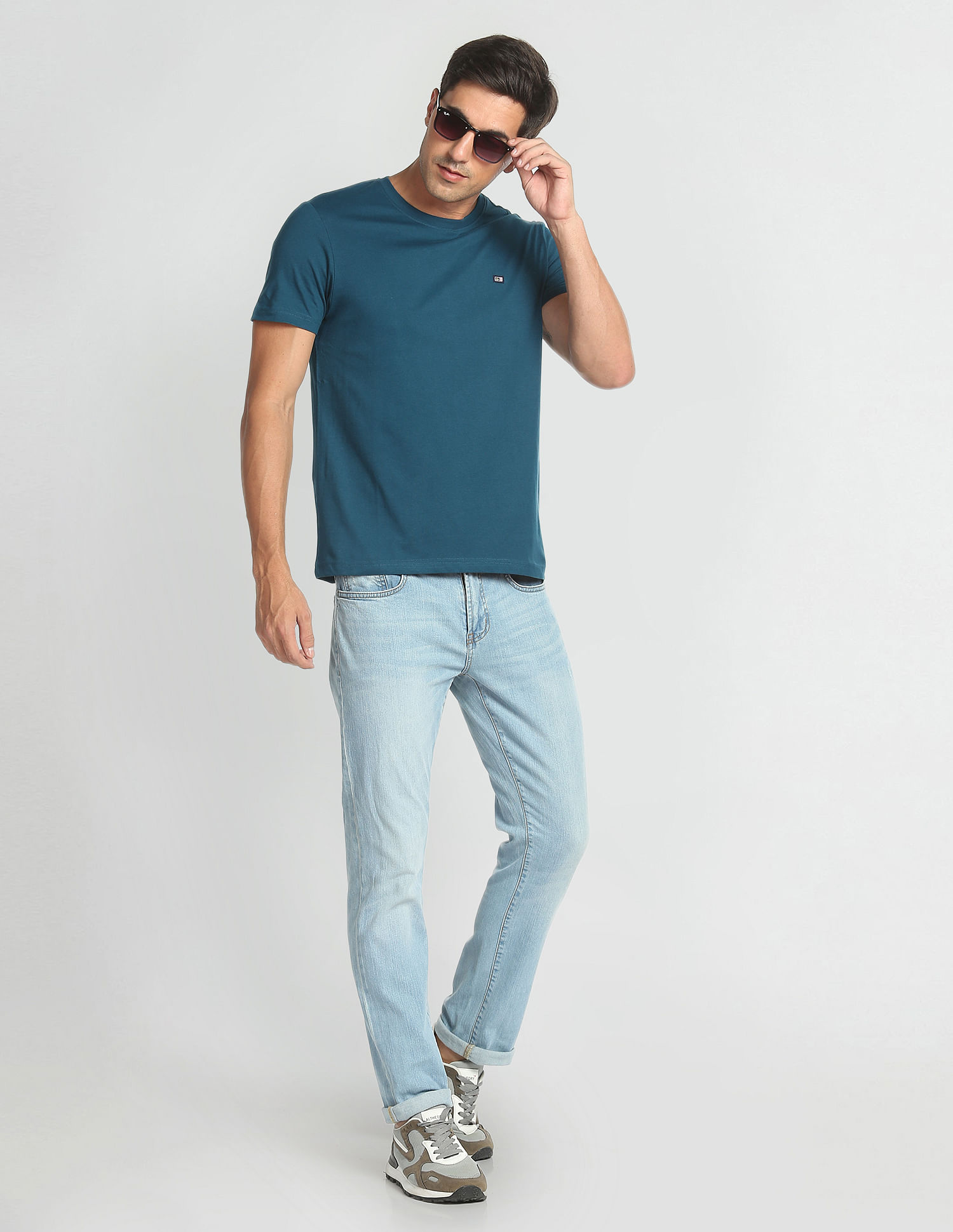 Arrow Sports Solid Crew Neck Cotton T-Shirt