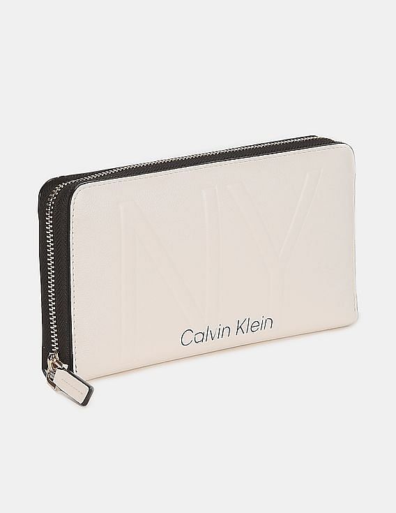 Buy Calvin Klein Women White Embossed Upper Ziparound Wallet 