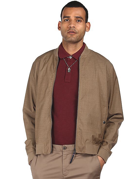 Buy Tommy Hilfiger Men Light Brown Perforated Bomber Jacket - NNNOW.com