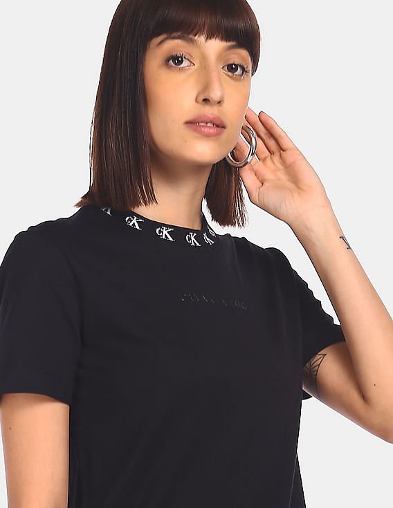 Calvin Klein Women Black Logo Trim T-Shirt Dress