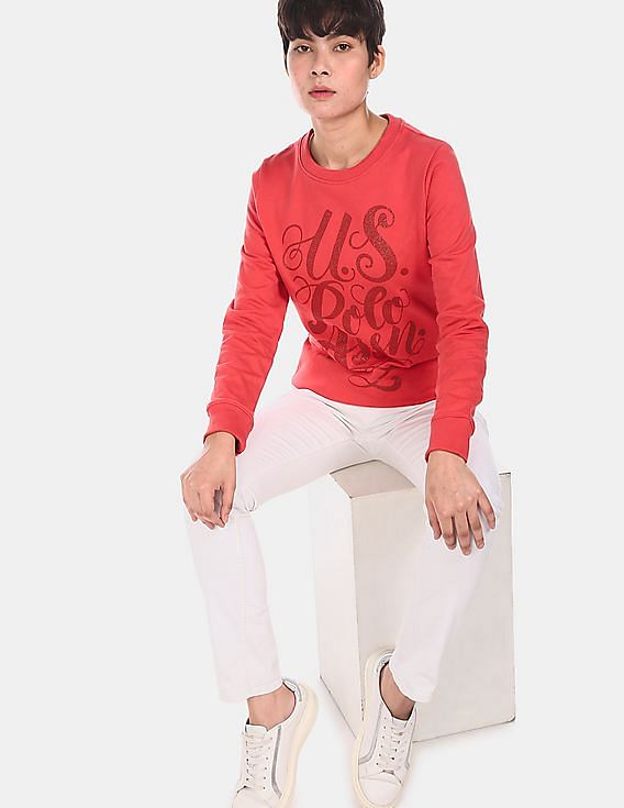 U.S. Polo Assn. Women Crew Neck Graphic Print Sweatshirt