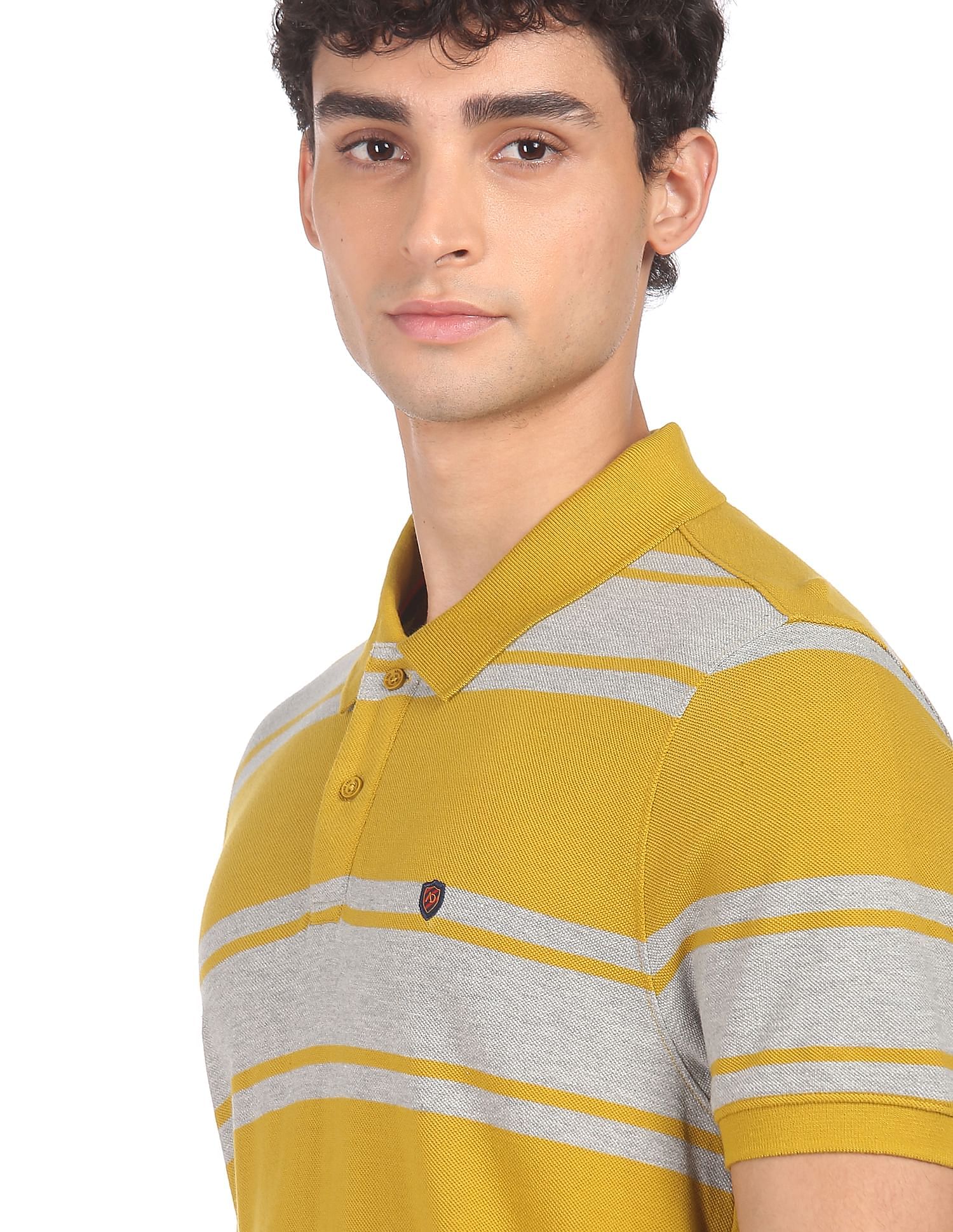 AD by Arvind Cotton Horizontal Striped Polo Shirt