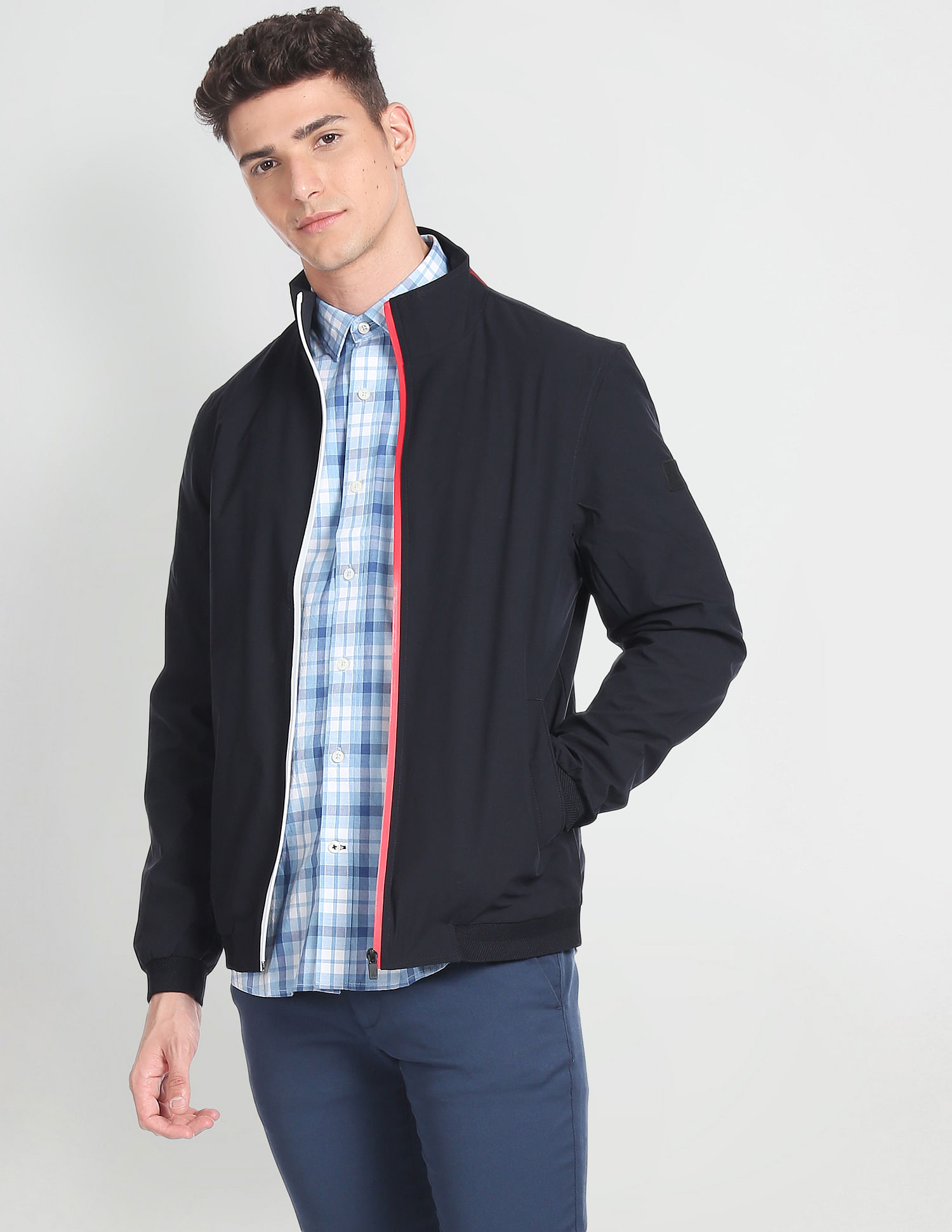 Buy Arrow Sports Stand Collar Zip Up Solid Jacket - NNNOW.com