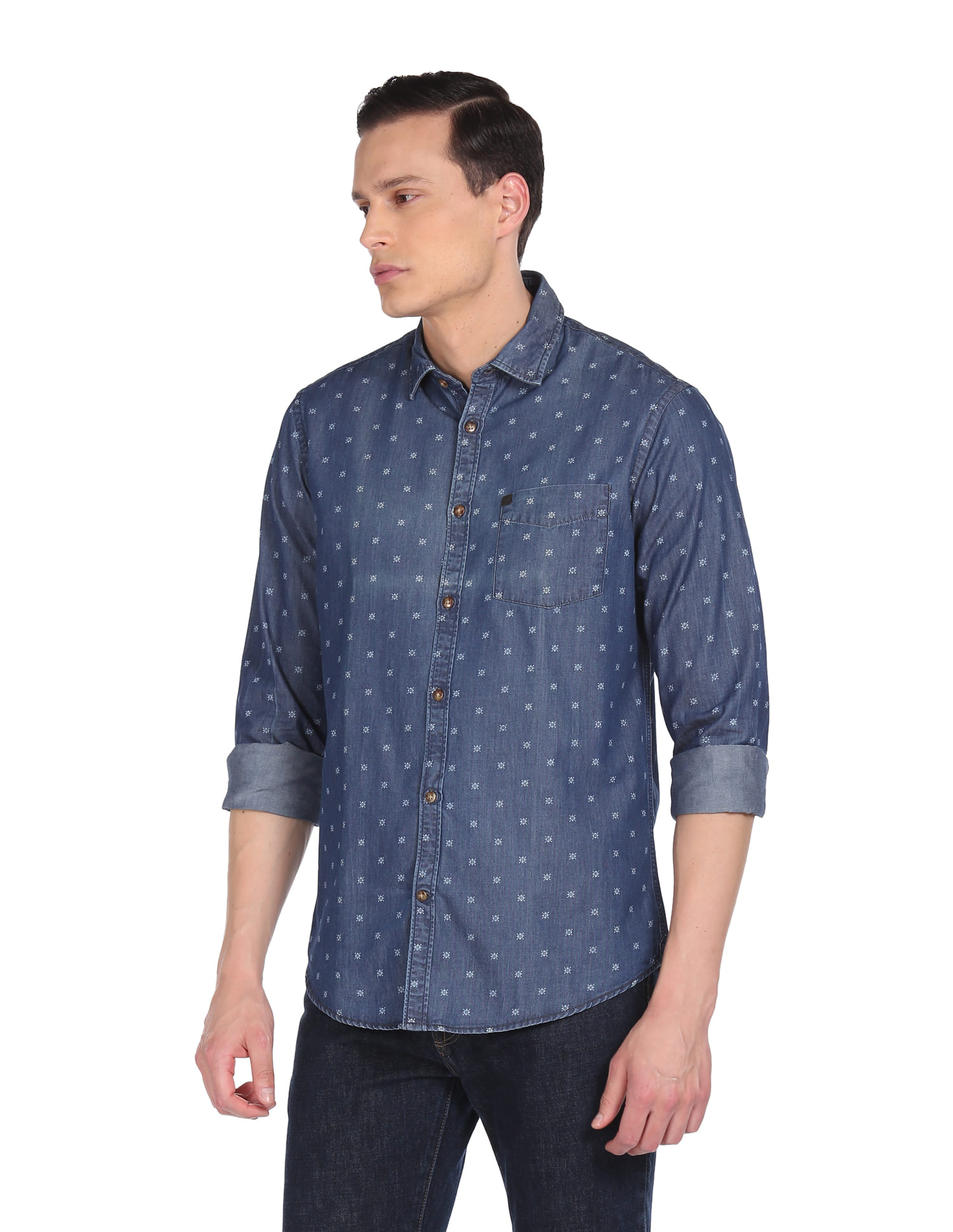 denim polka dot shirt