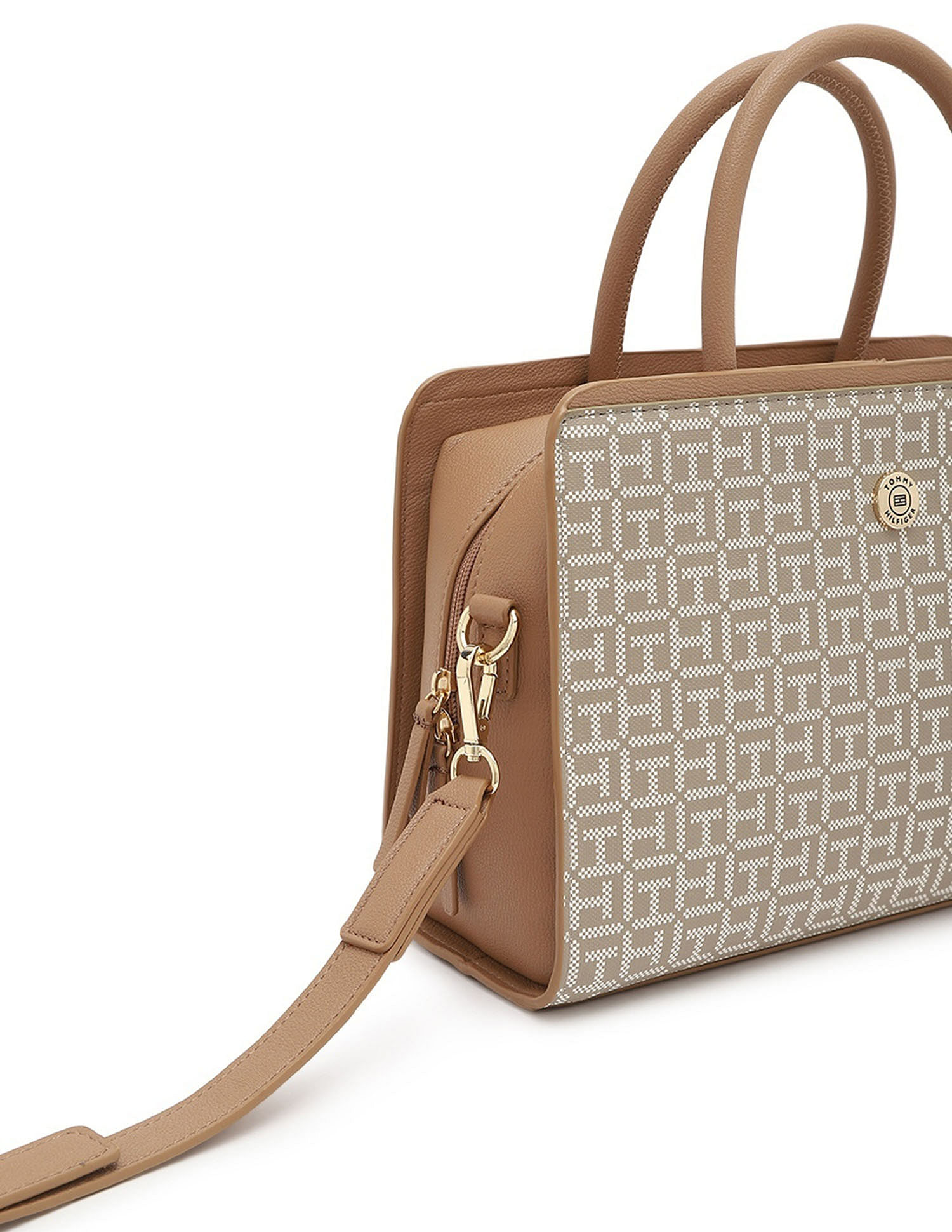 Tommy Hilfiger Printed Beige PVC Hand Bag