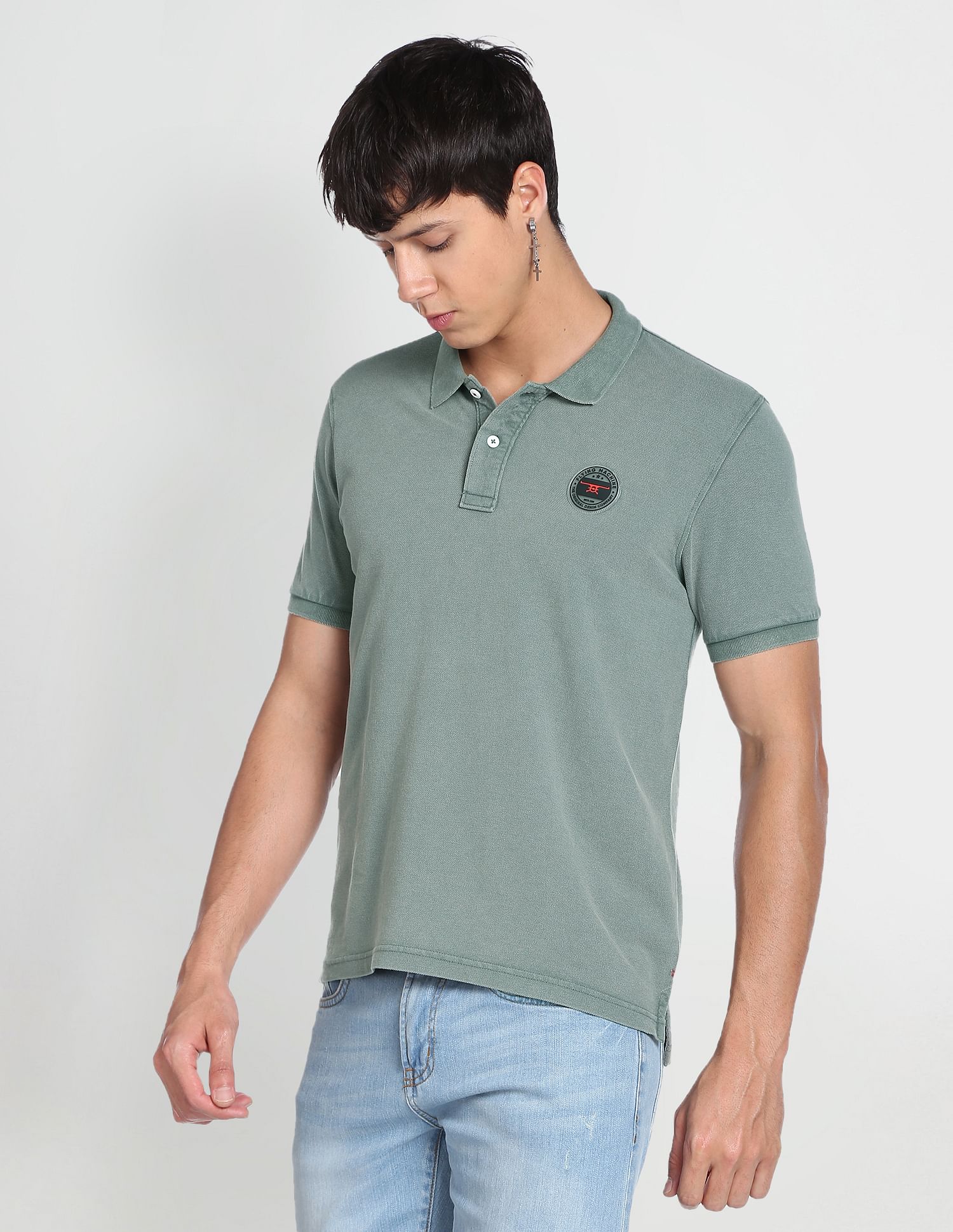 Flying Machine Ribbed Collar Solid Polo Shirt