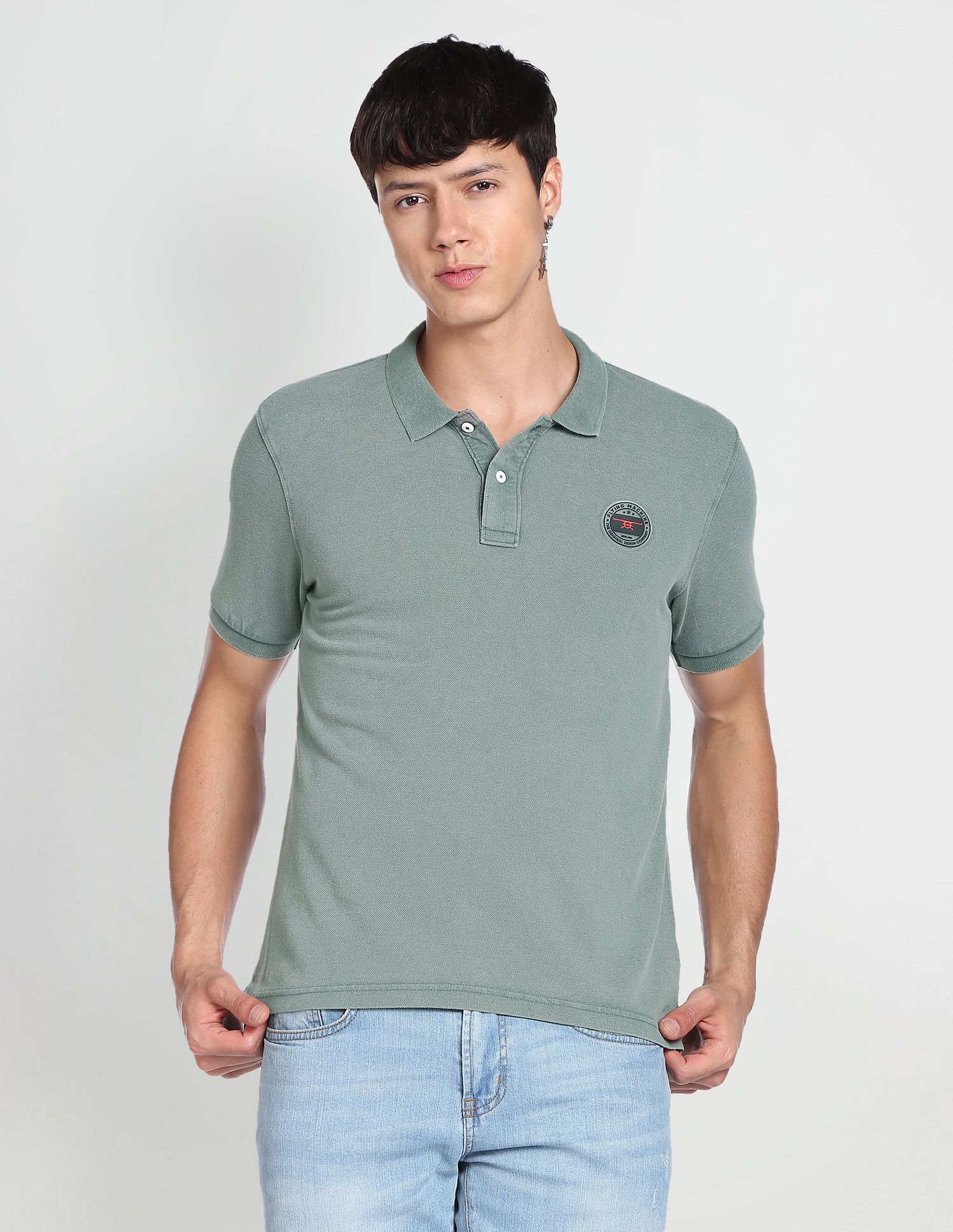 Flying Machine Ribbed Collar Solid Polo Shirt