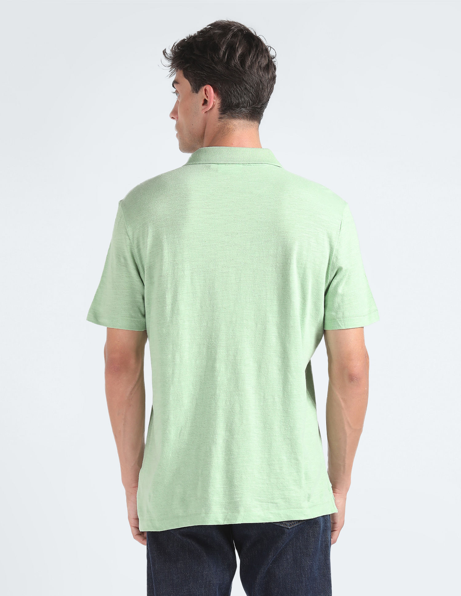 Calvin Klein Cotton Linen Open Placket Polo Shirt
