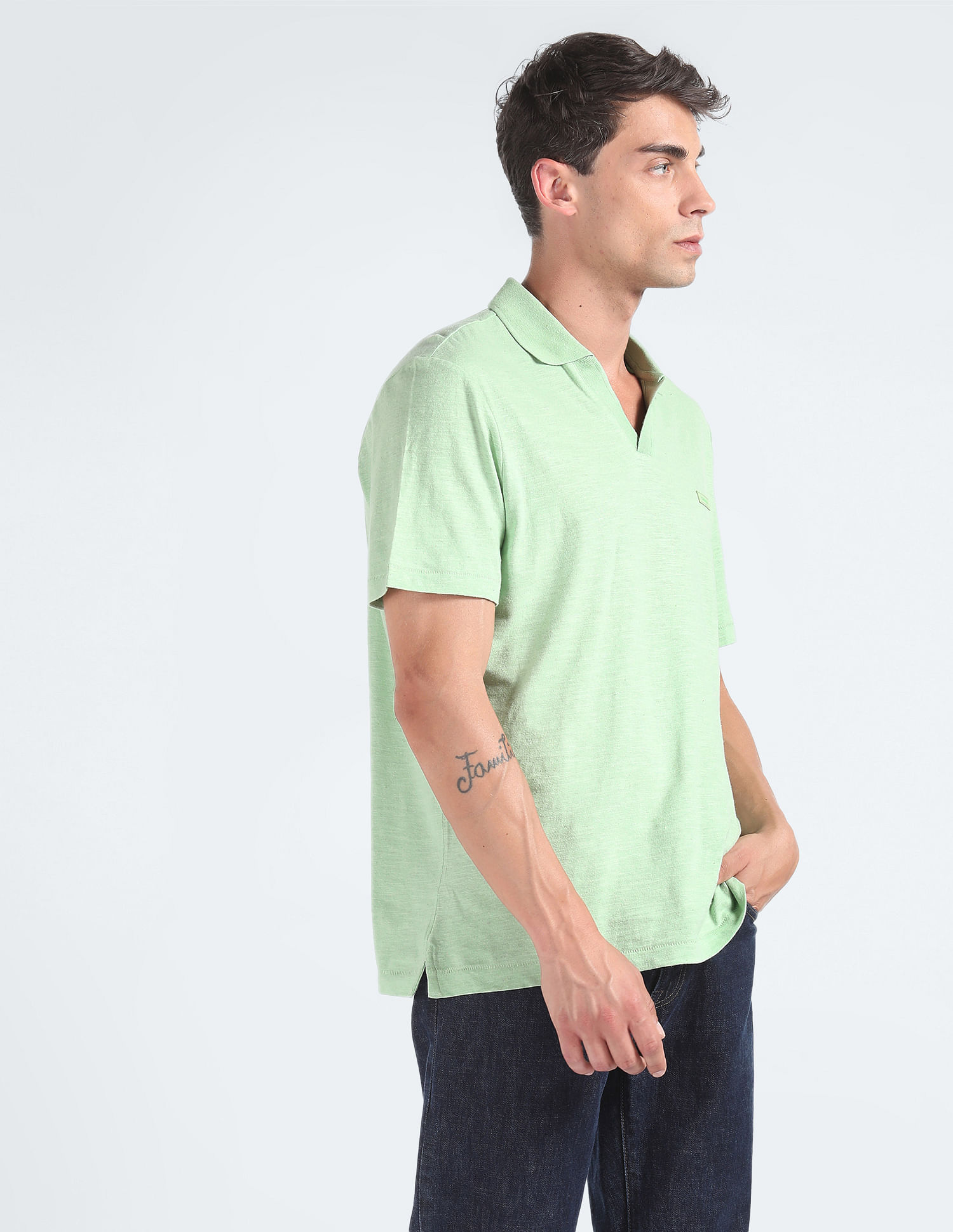 Calvin Klein Cotton Linen Open Placket Polo Shirt