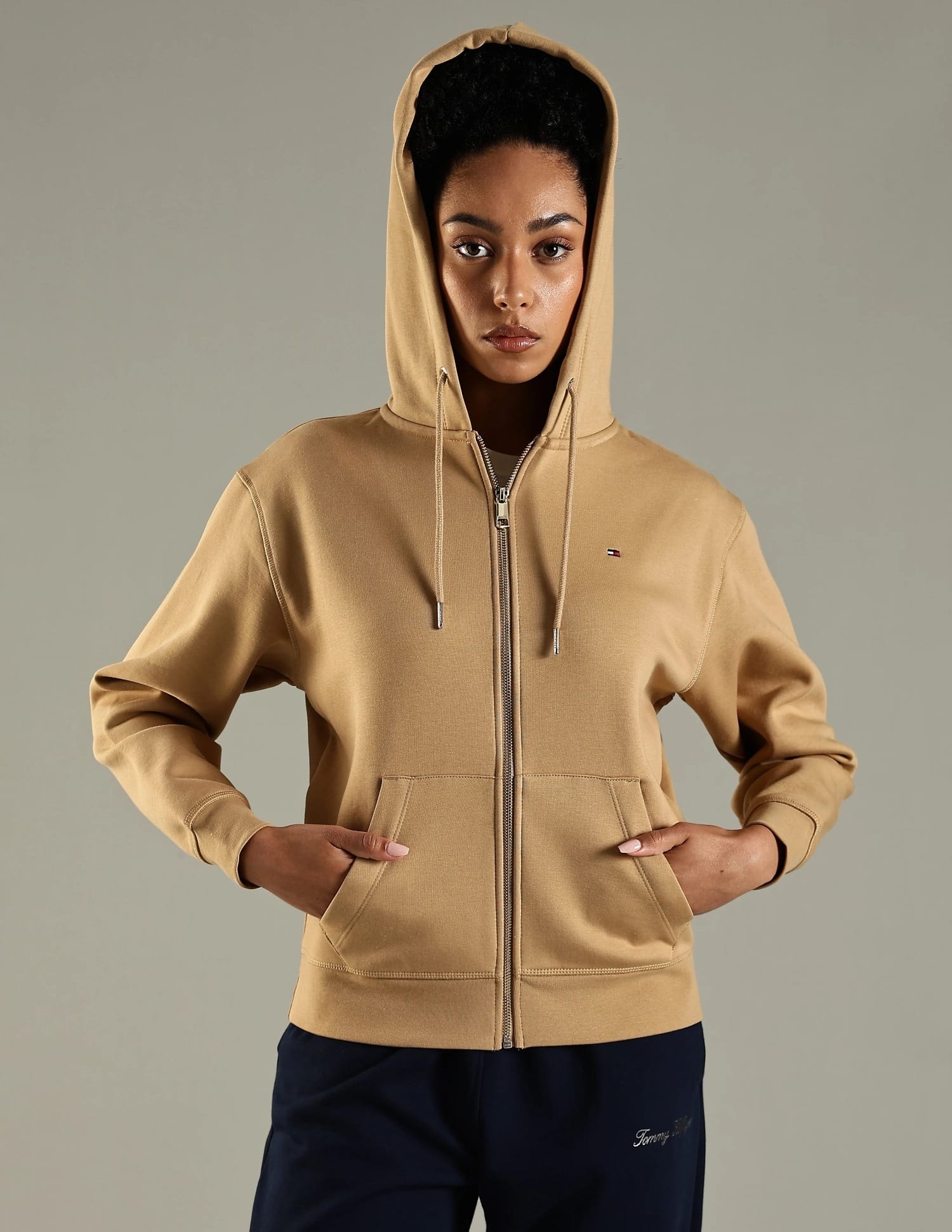 Buy Tommy Hilfiger Regular Fit Cotton Hooded Neck Zip-Front